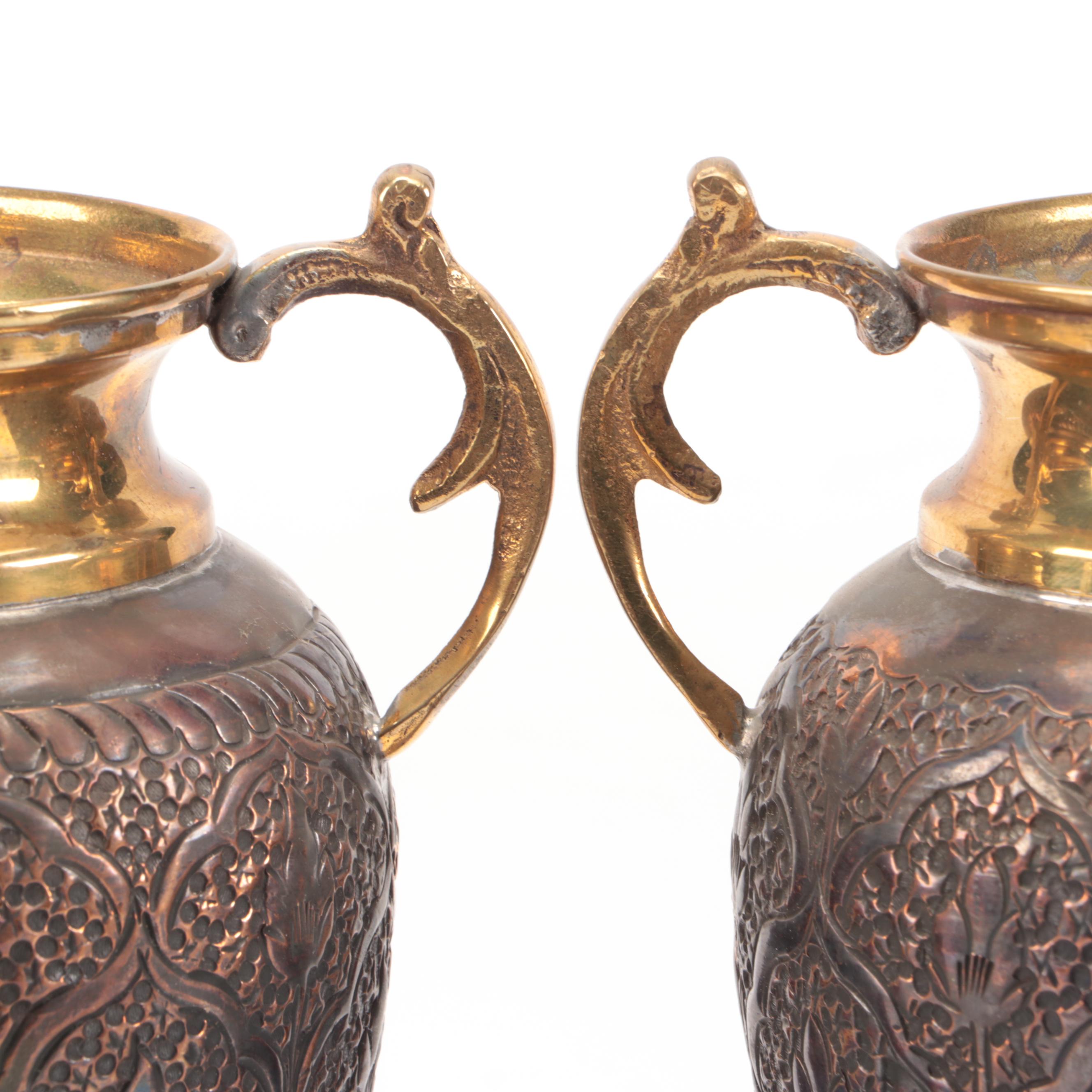 Pakistani Repoussé Metal Urn Pair