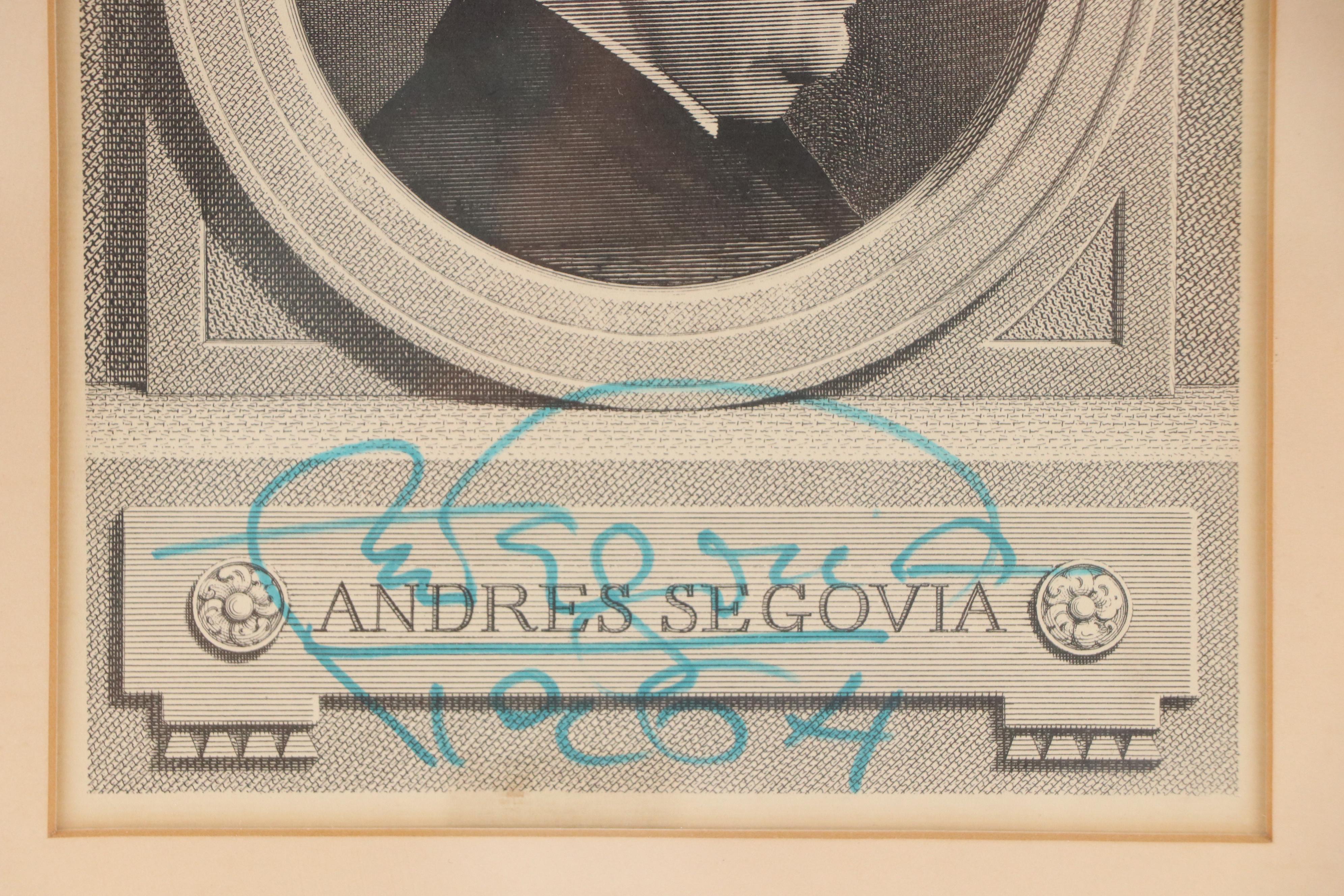 Andrés Segovia Signed Portrait Print, 1964