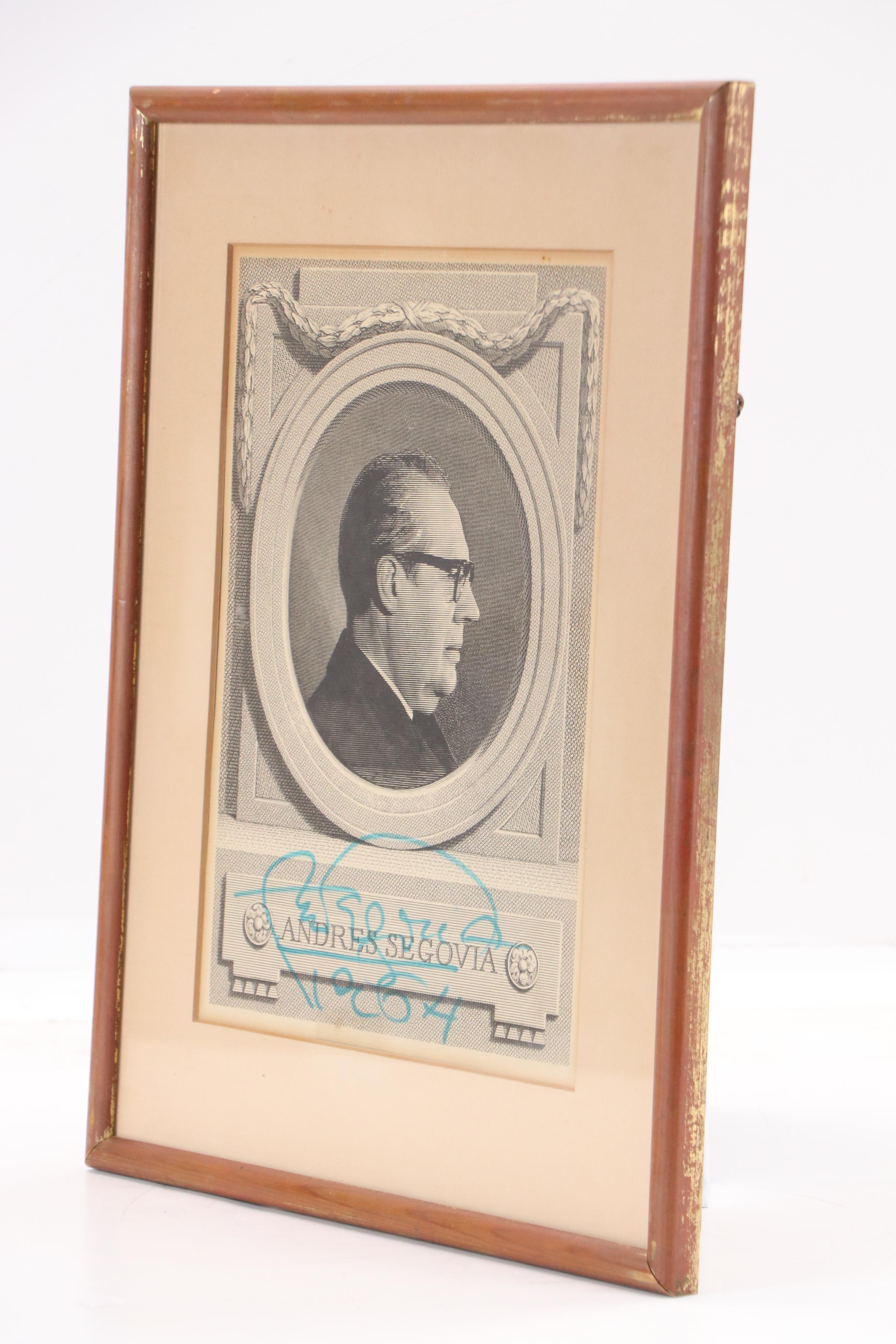 Andrés Segovia Signed Portrait Print, 1964