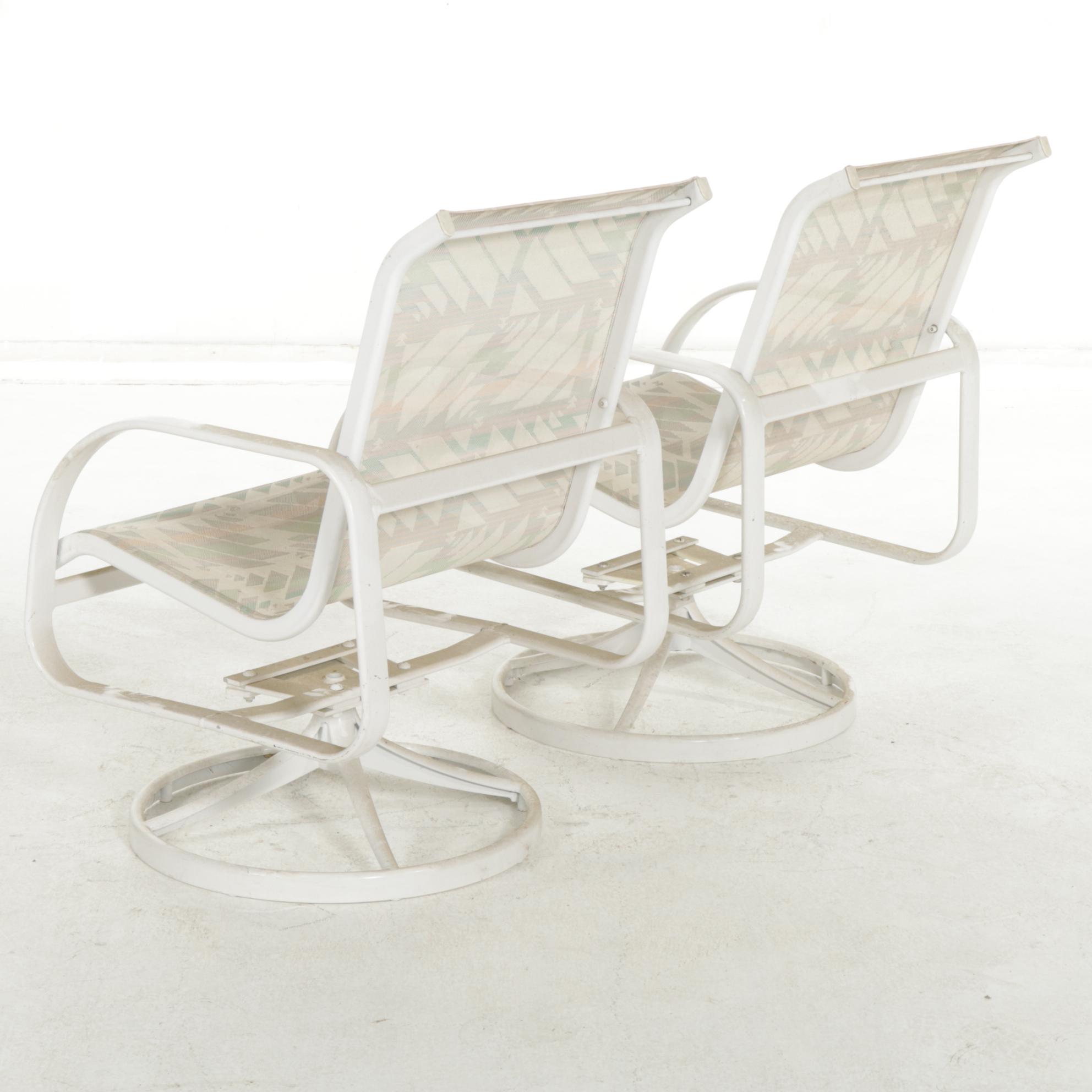 Pair of Metal Patio Swivel Armchairs with Mesh Upholstery