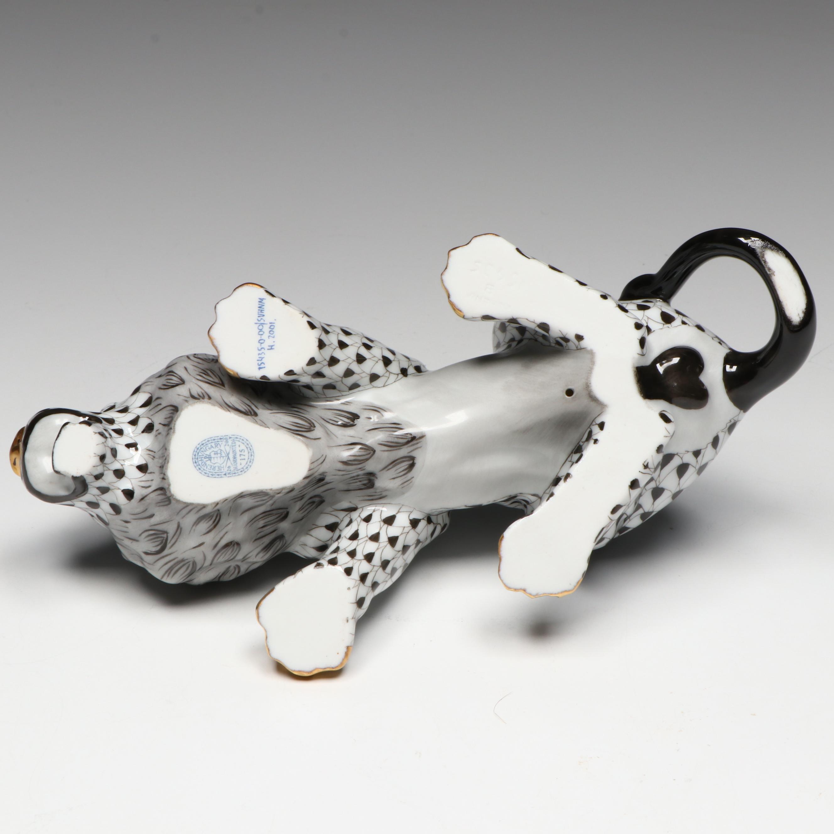 Herend 175th Anniversary Edition Black Fishnet "Lion" Porcelain Figurine, 2001