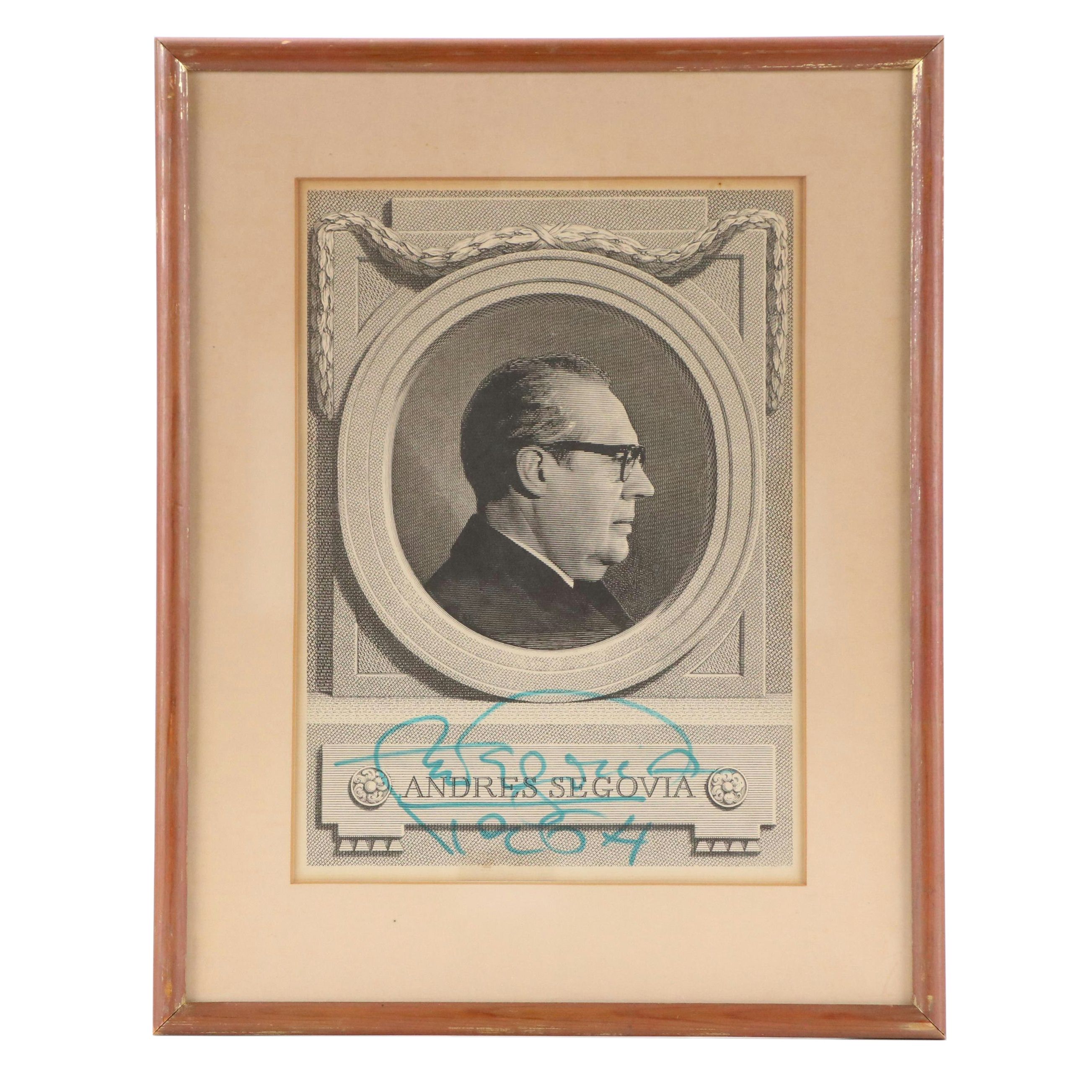 Andrés Segovia Signed Portrait Print, 1964