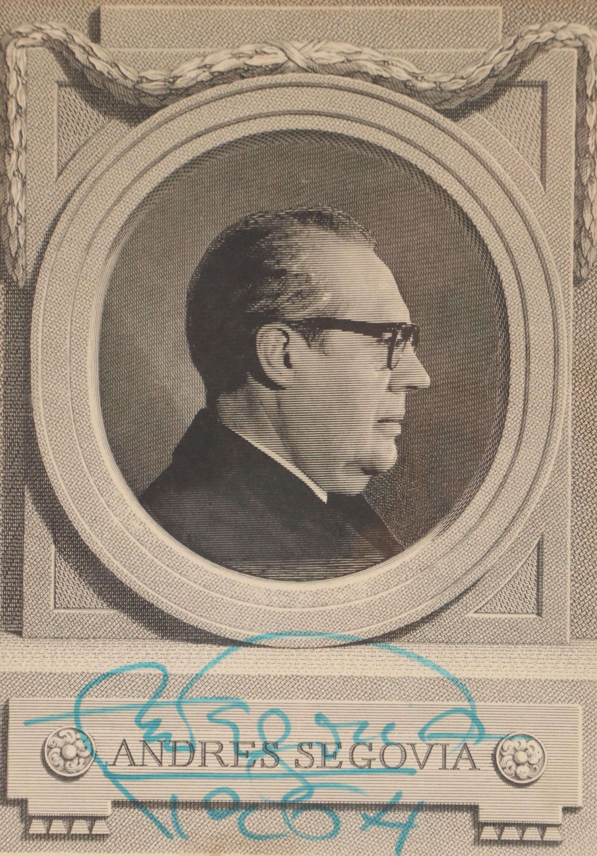 Andrés Segovia Signed Portrait Print, 1964