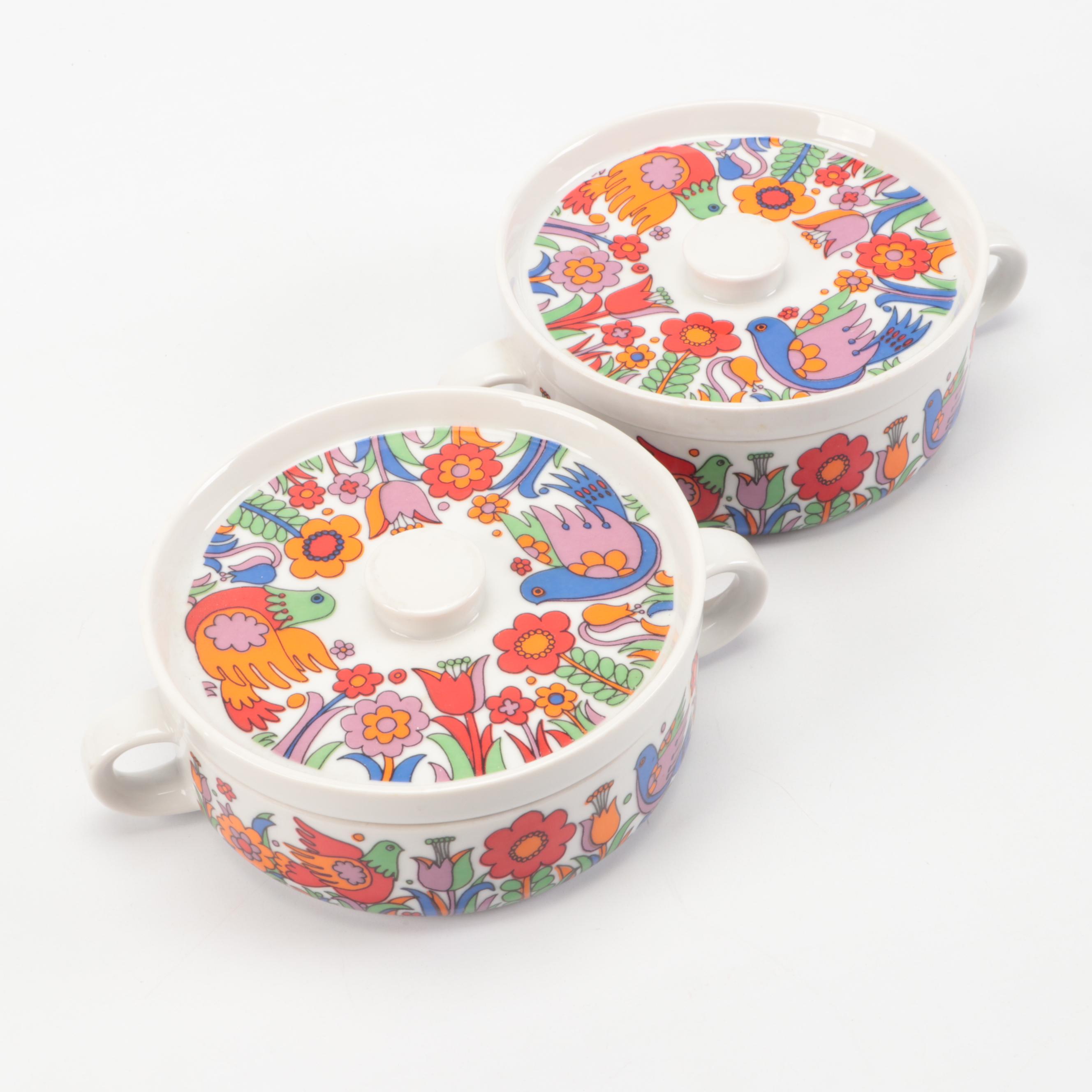 Royal Crown "Paradise" Porcelain Bakeware with Gilt Basketweave Jewelry Box