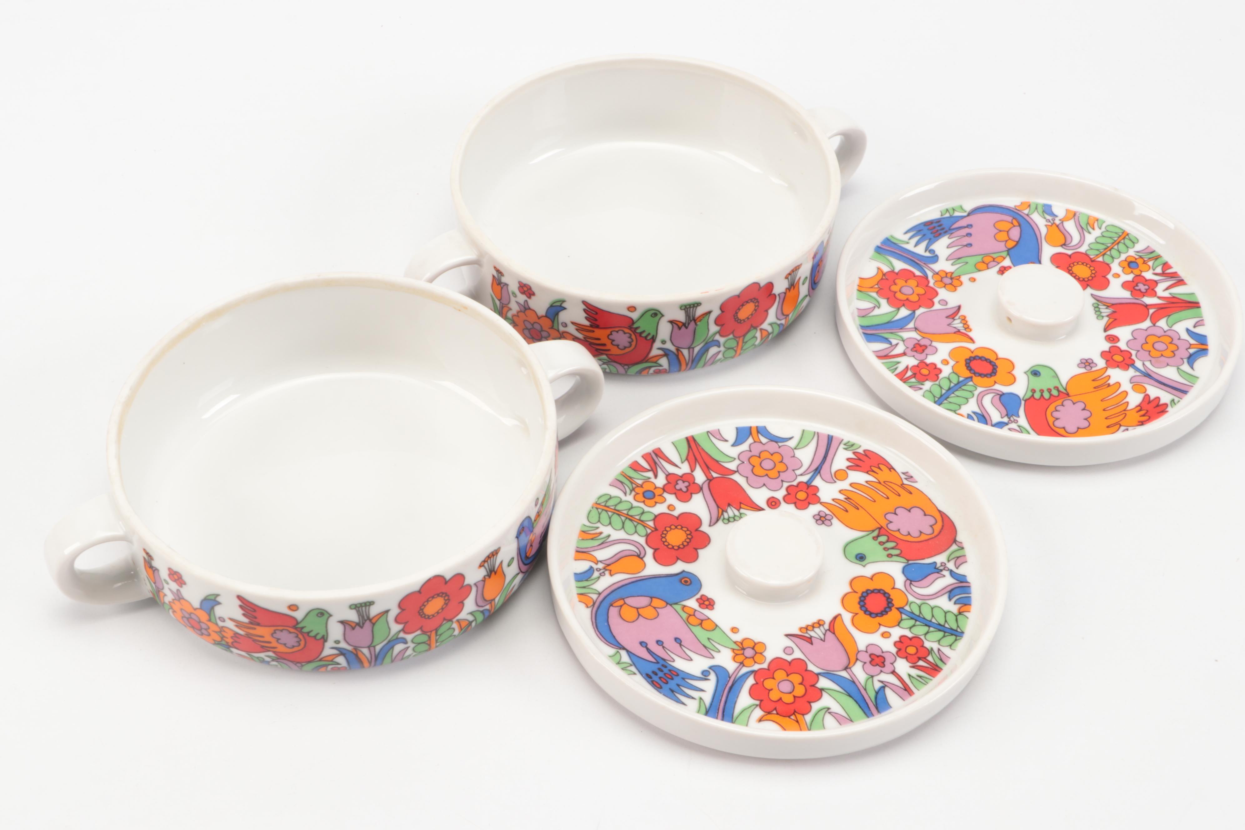 Royal Crown "Paradise" Porcelain Bakeware with Gilt Basketweave Jewelry Box