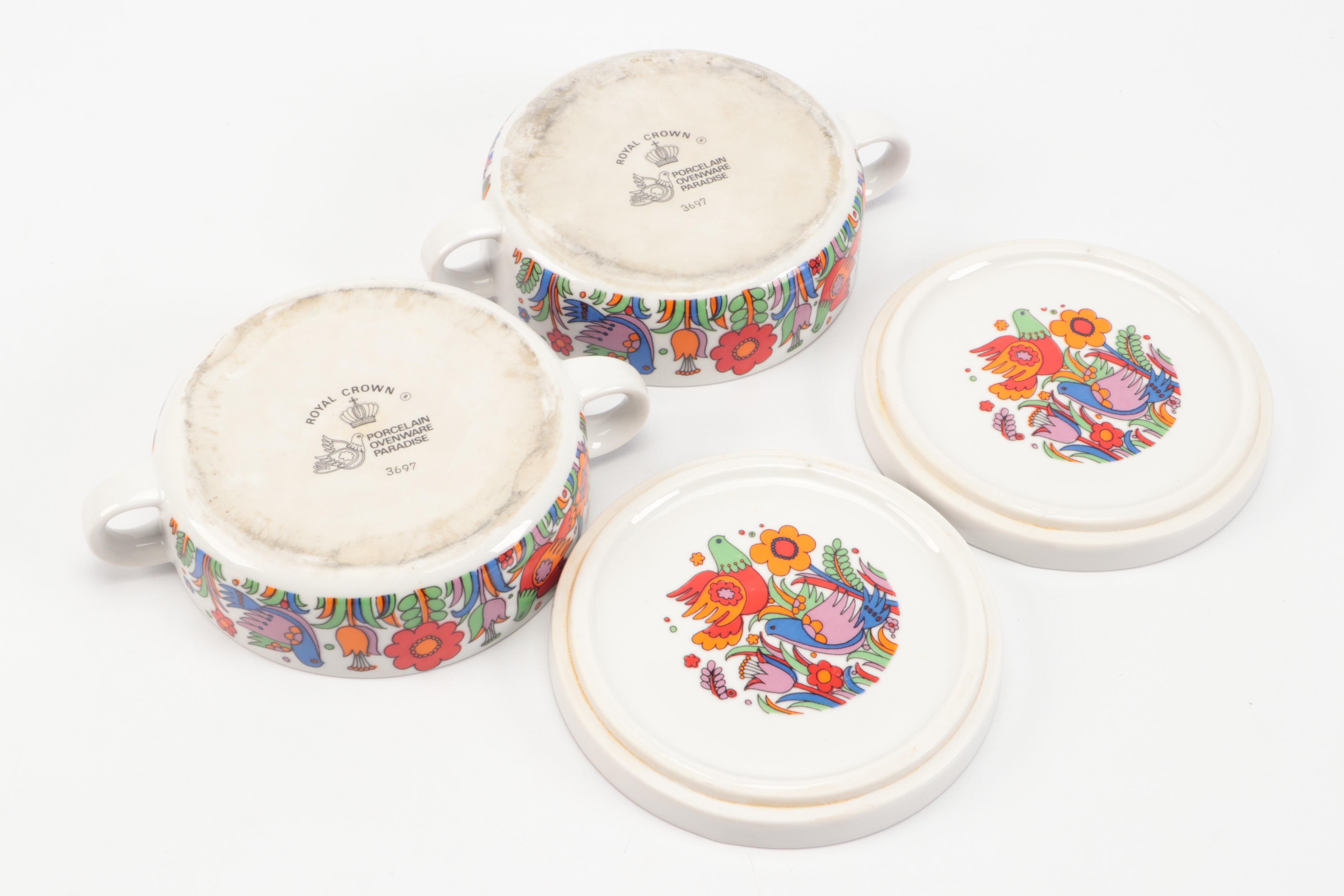 Royal Crown "Paradise" Porcelain Bakeware with Gilt Basketweave Jewelry Box