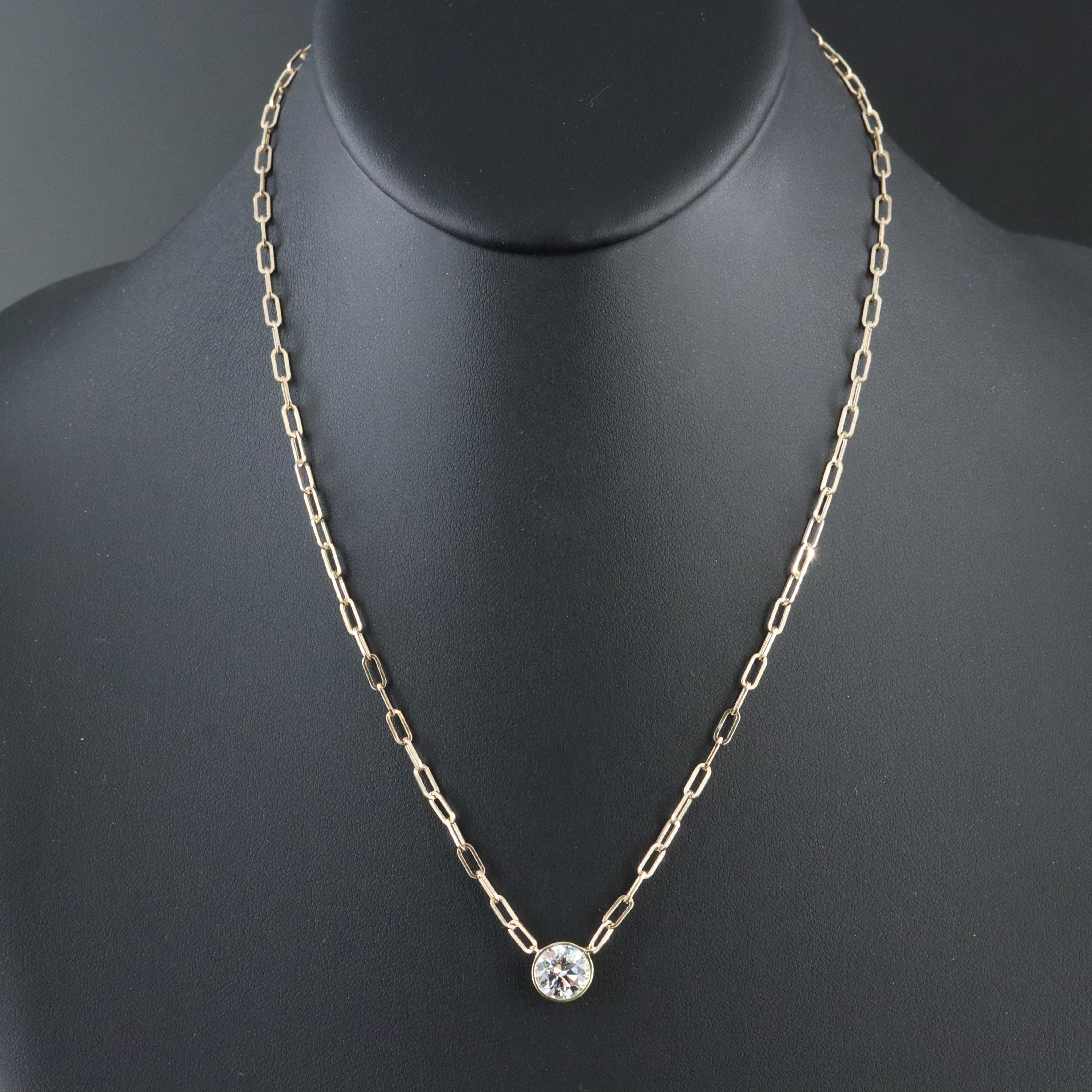 14K and 18K 2.03 CT Lab Grown Diamond Bezel Set Necklace with an IGI Report