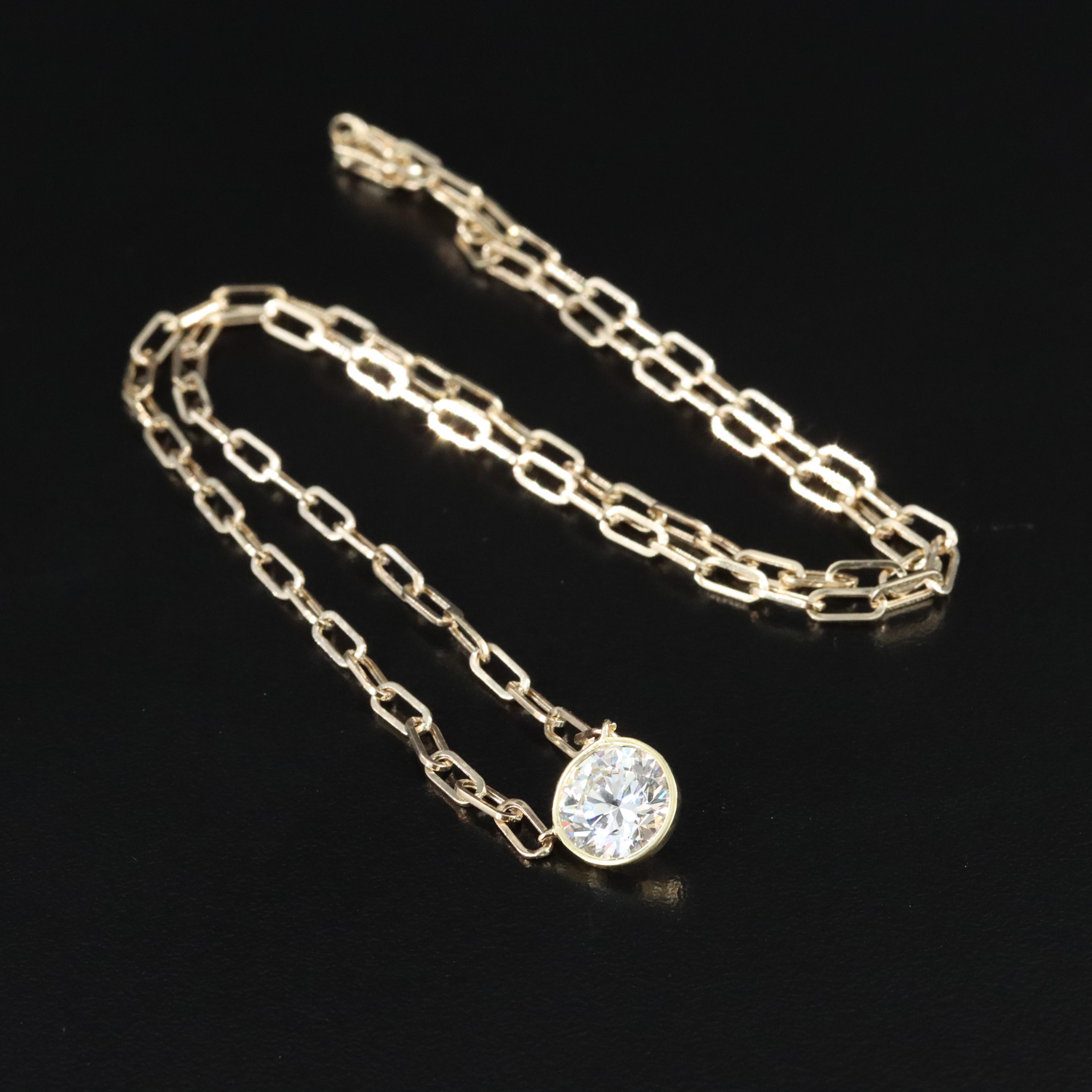 14K and 18K 2.03 CT Lab Grown Diamond Bezel Set Necklace with an IGI Report