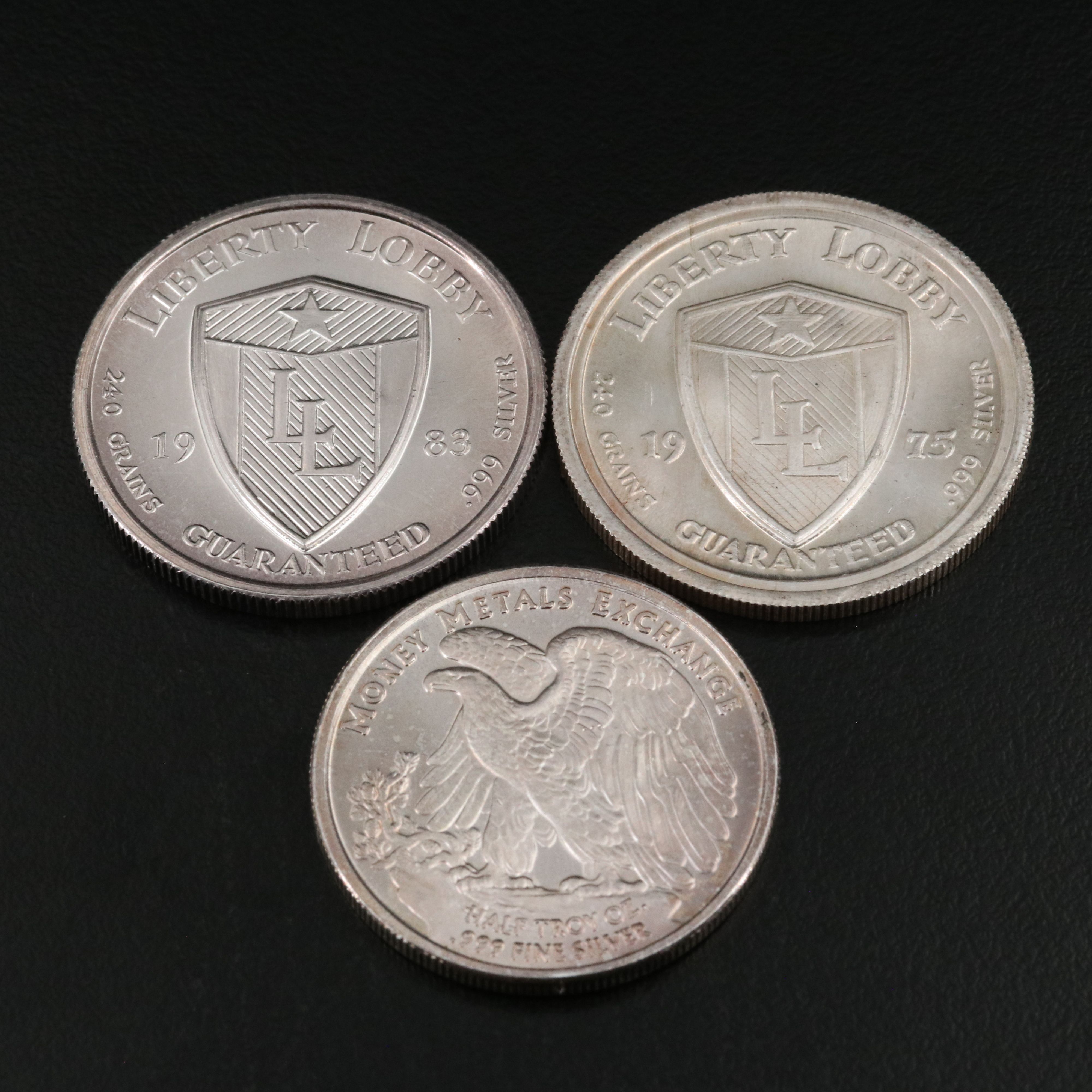 Eight Various 1/2 Troy Ounce Silver Bullion Rounds