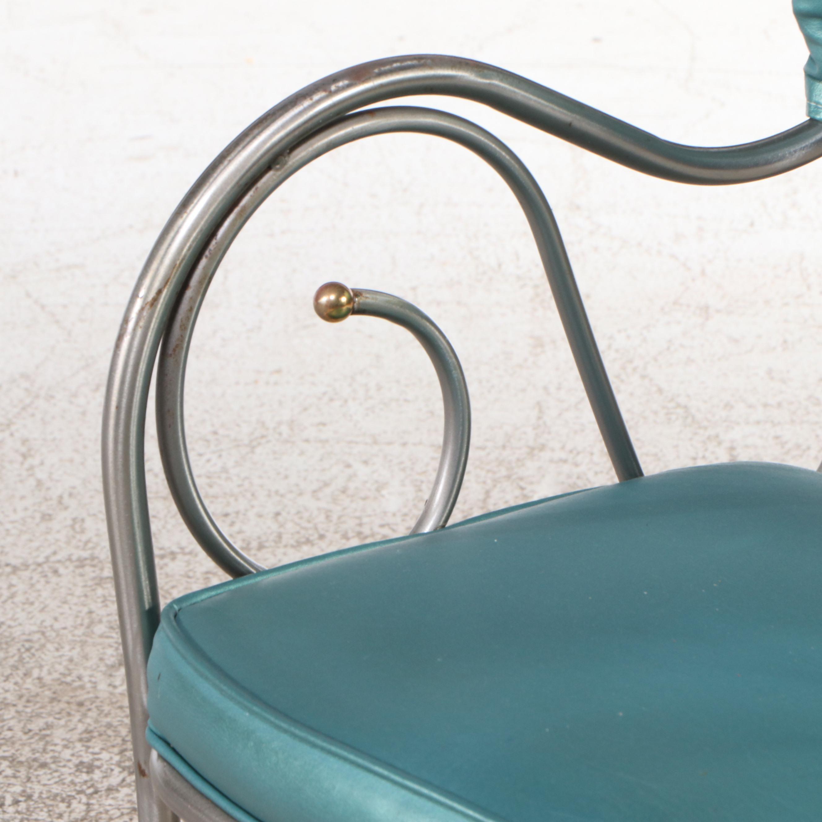 Five-Piece Pearl Vinyl Upholstered Scrollwork Steel and Gold Tip Dining Set