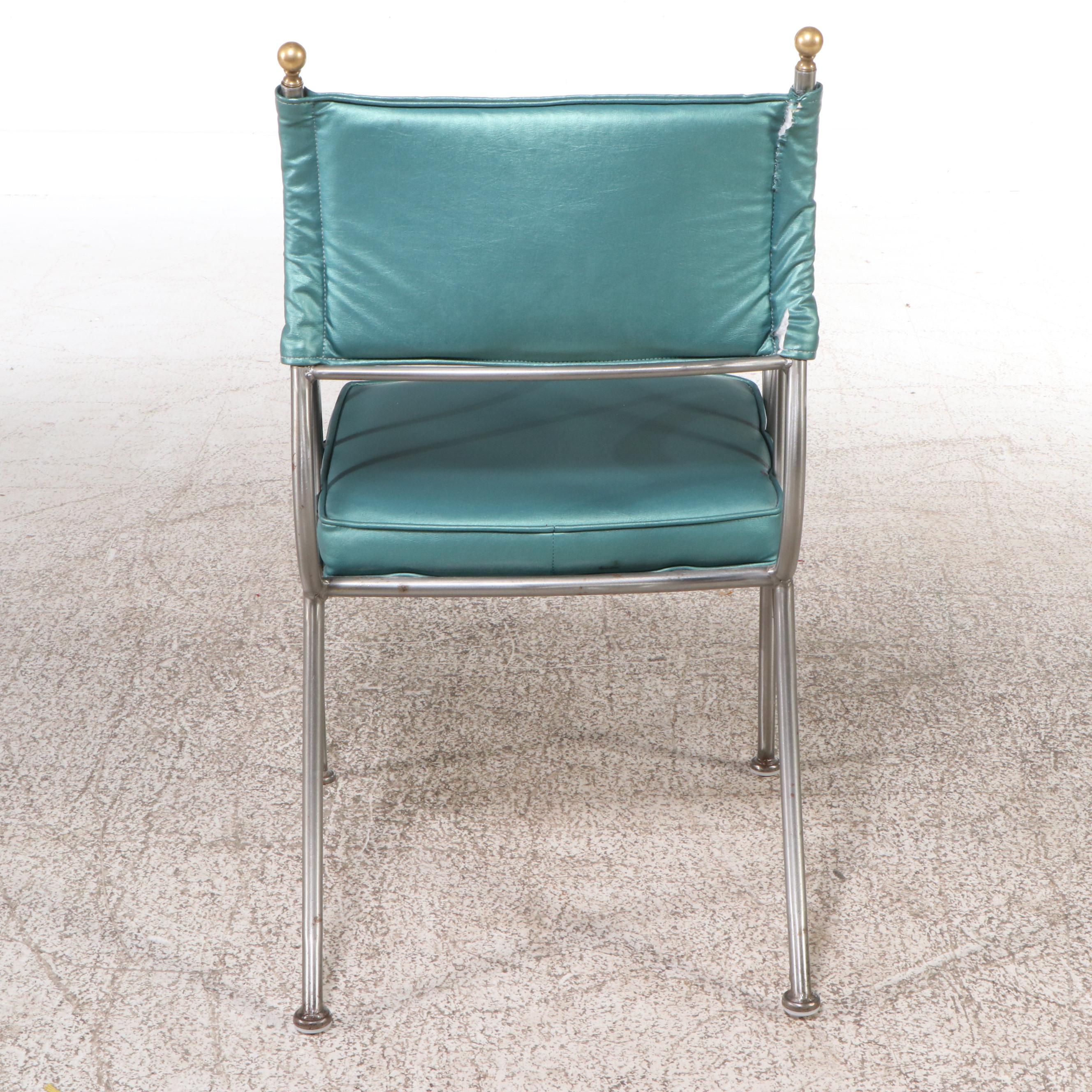 Five-Piece Pearl Vinyl Upholstered Scrollwork Steel and Gold Tip Dining Set