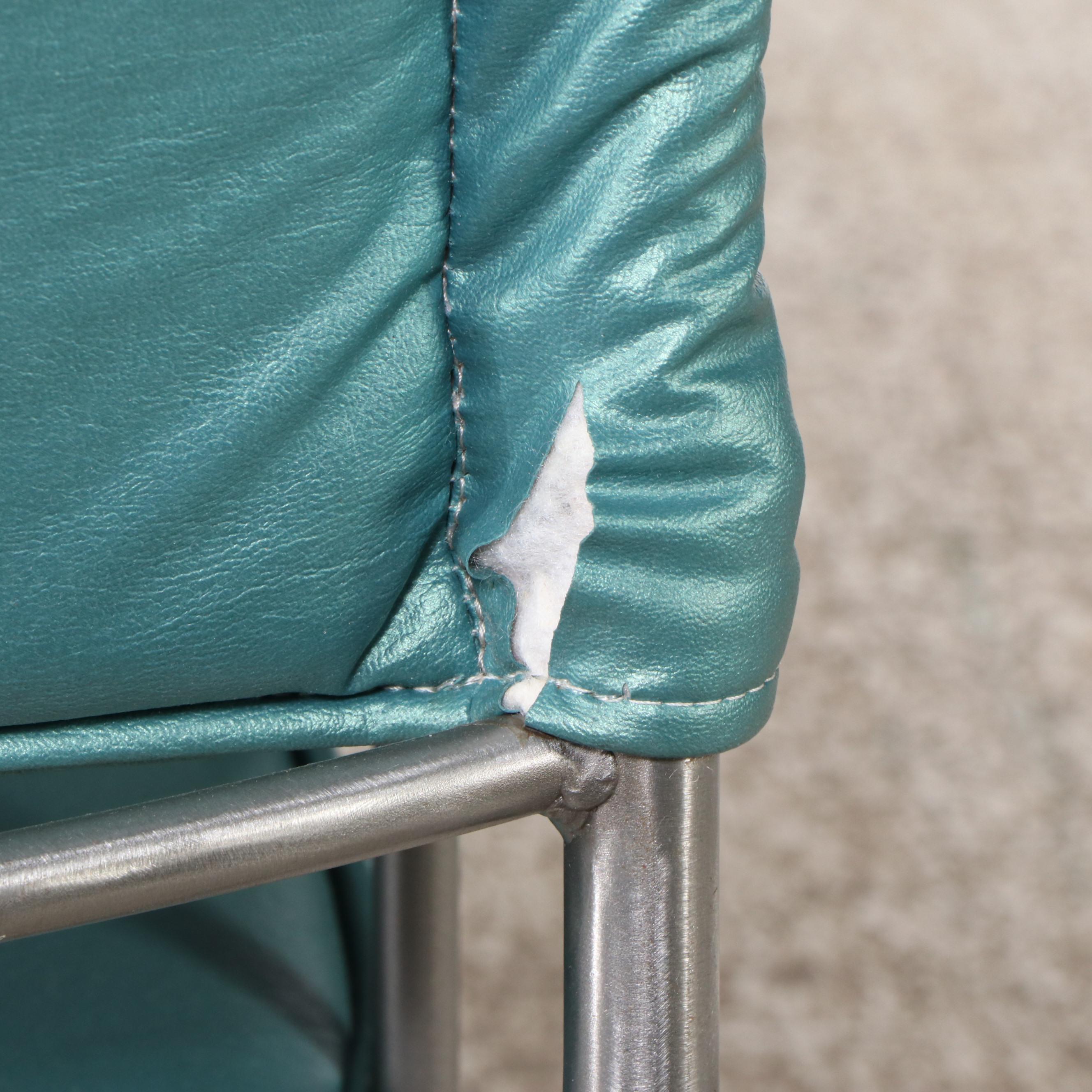 Five-Piece Pearl Vinyl Upholstered Scrollwork Steel and Gold Tip Dining Set