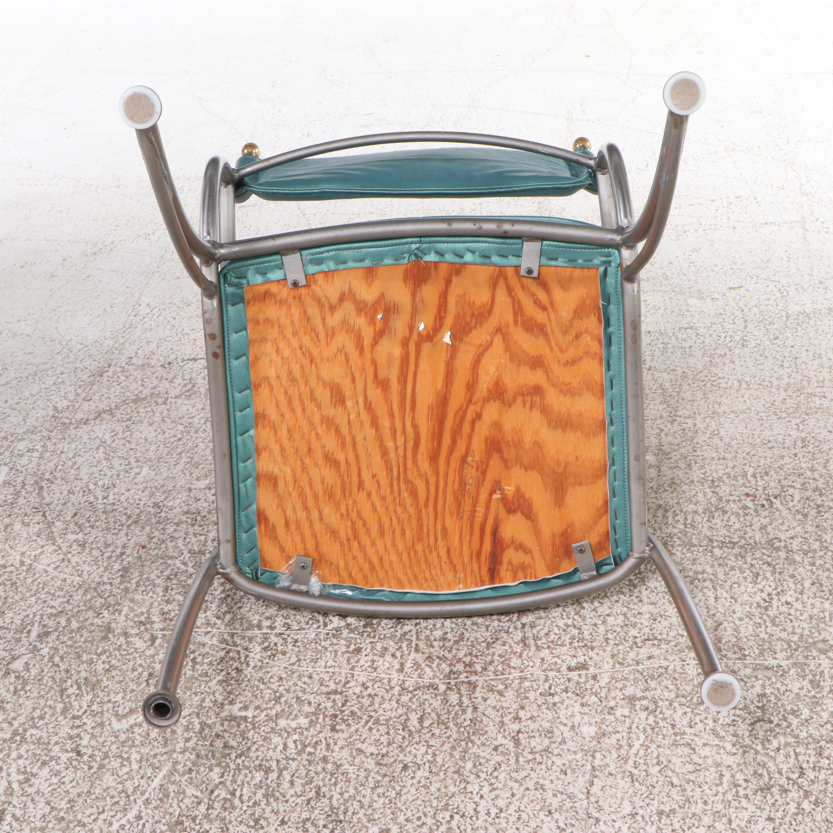 Five-Piece Pearl Vinyl Upholstered Scrollwork Steel and Gold Tip Dining Set