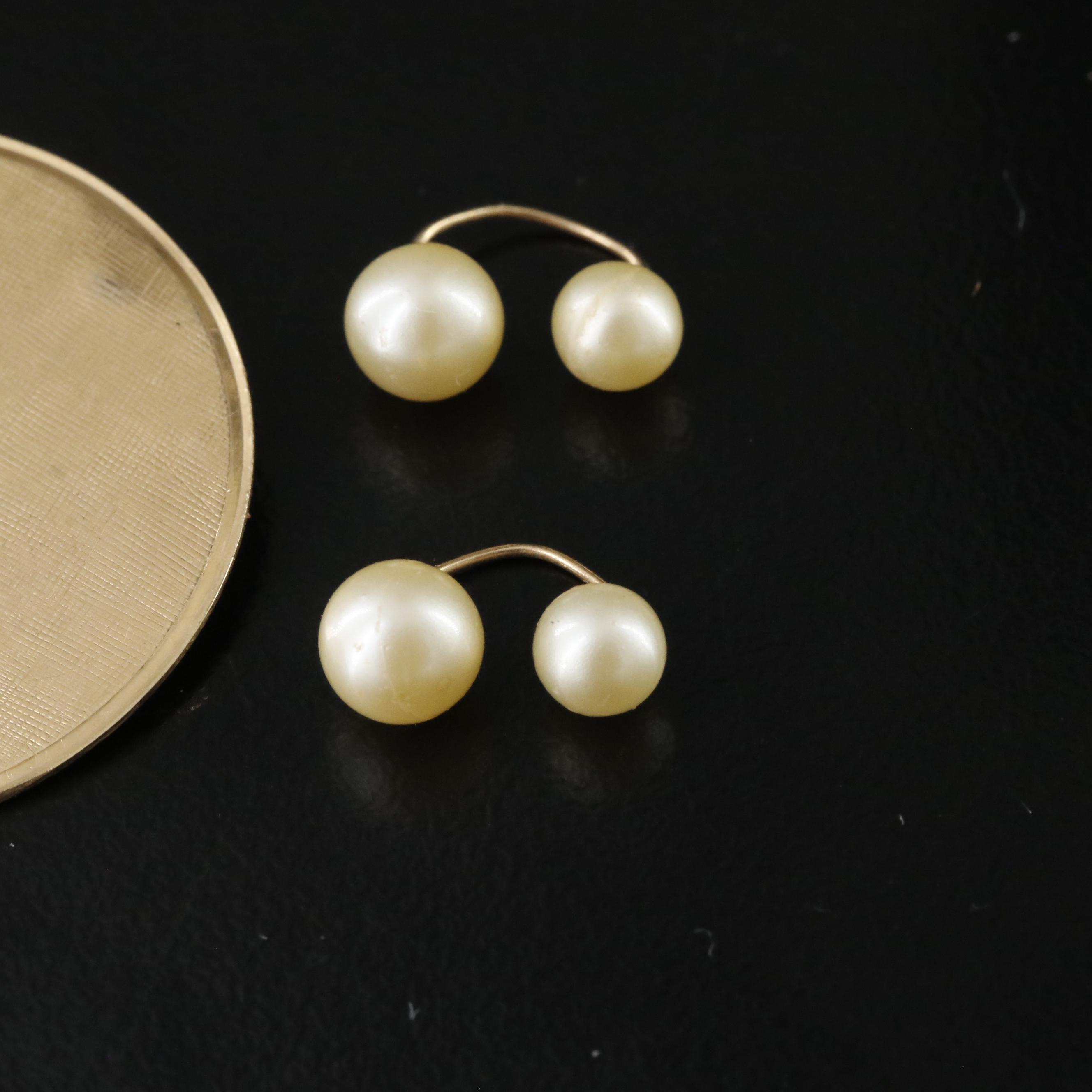 14K Crosshatch Disc Brooch and Faux Pearl Earrings Including 10K