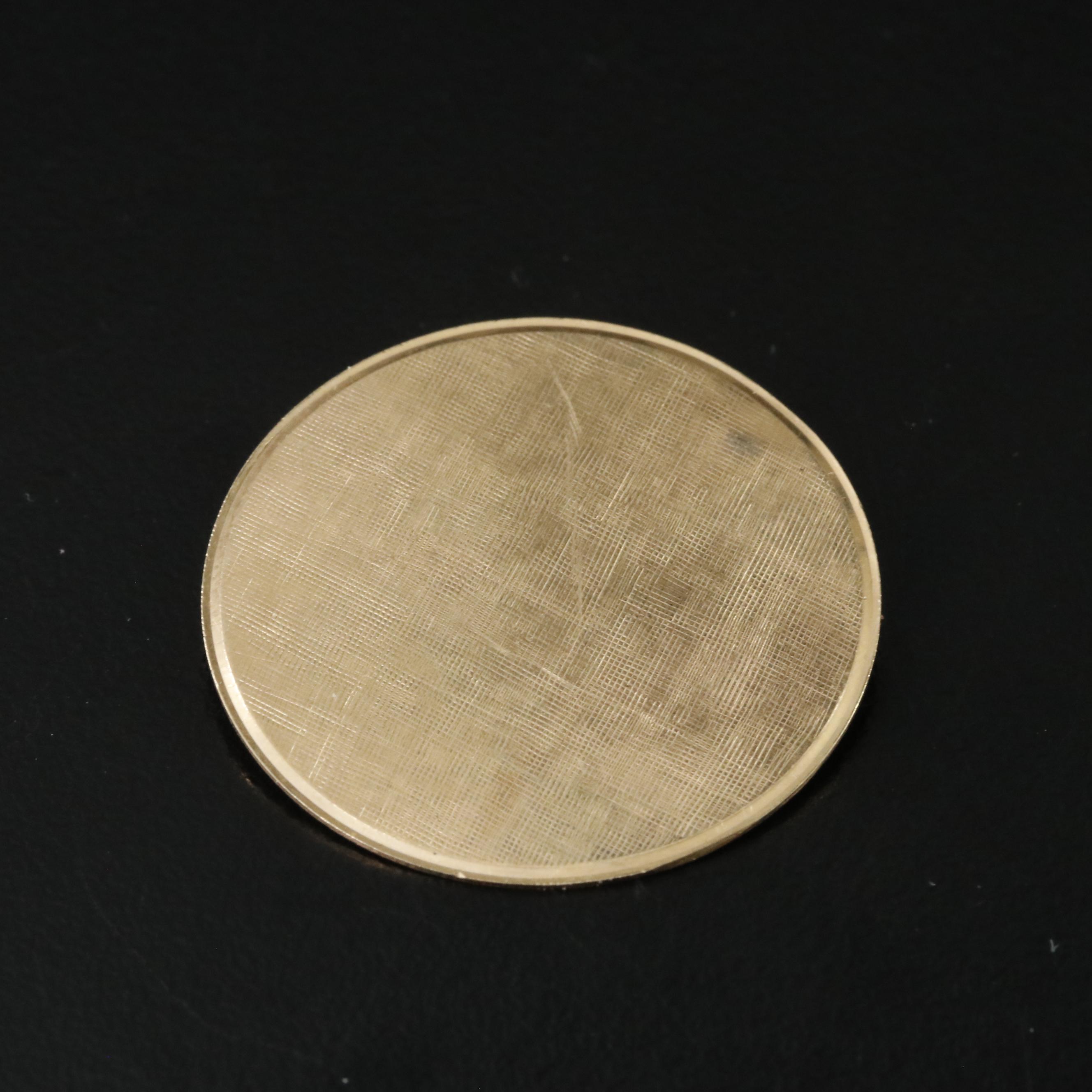 14K Crosshatch Disc Brooch and Faux Pearl Earrings Including 10K