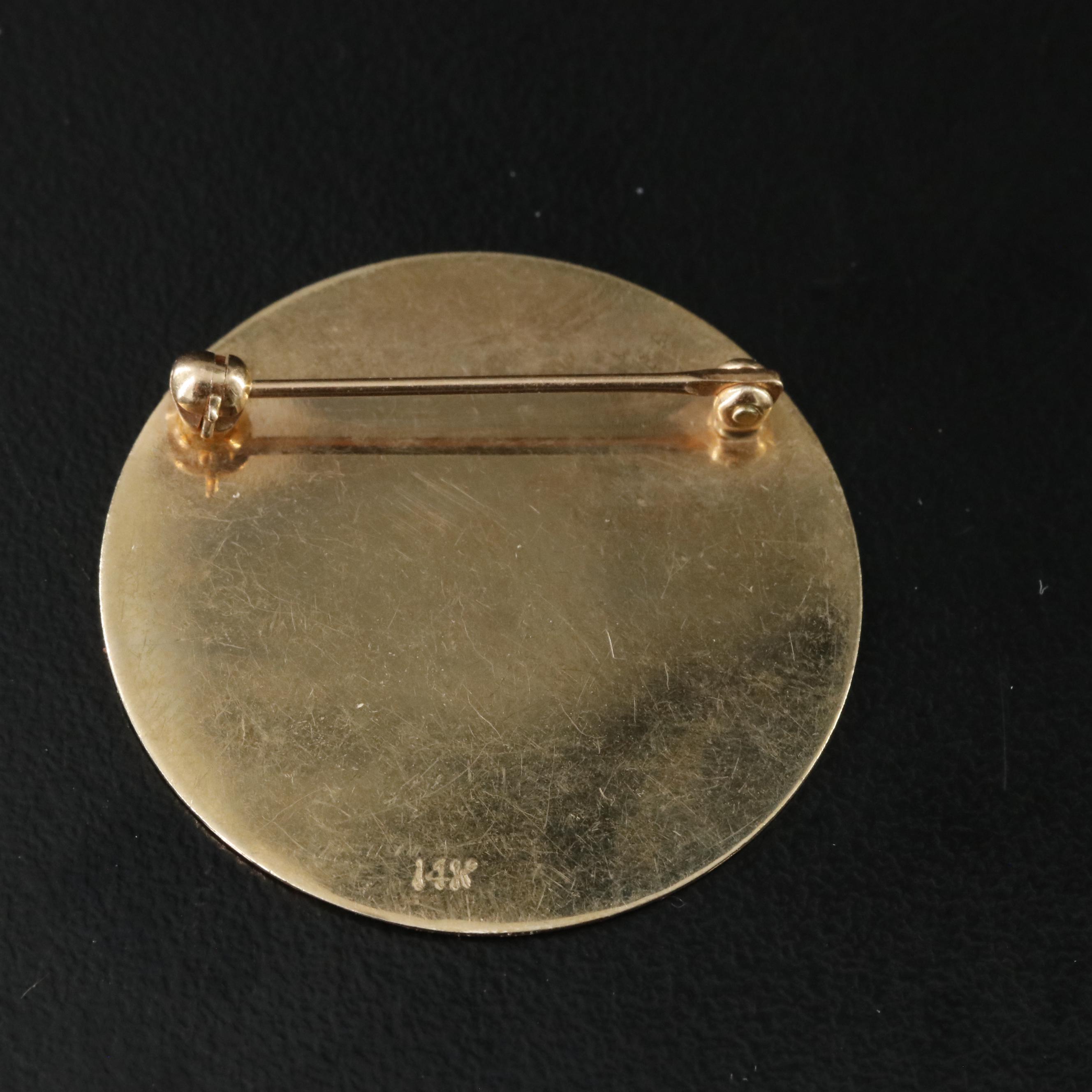 14K Crosshatch Disc Brooch and Faux Pearl Earrings Including 10K