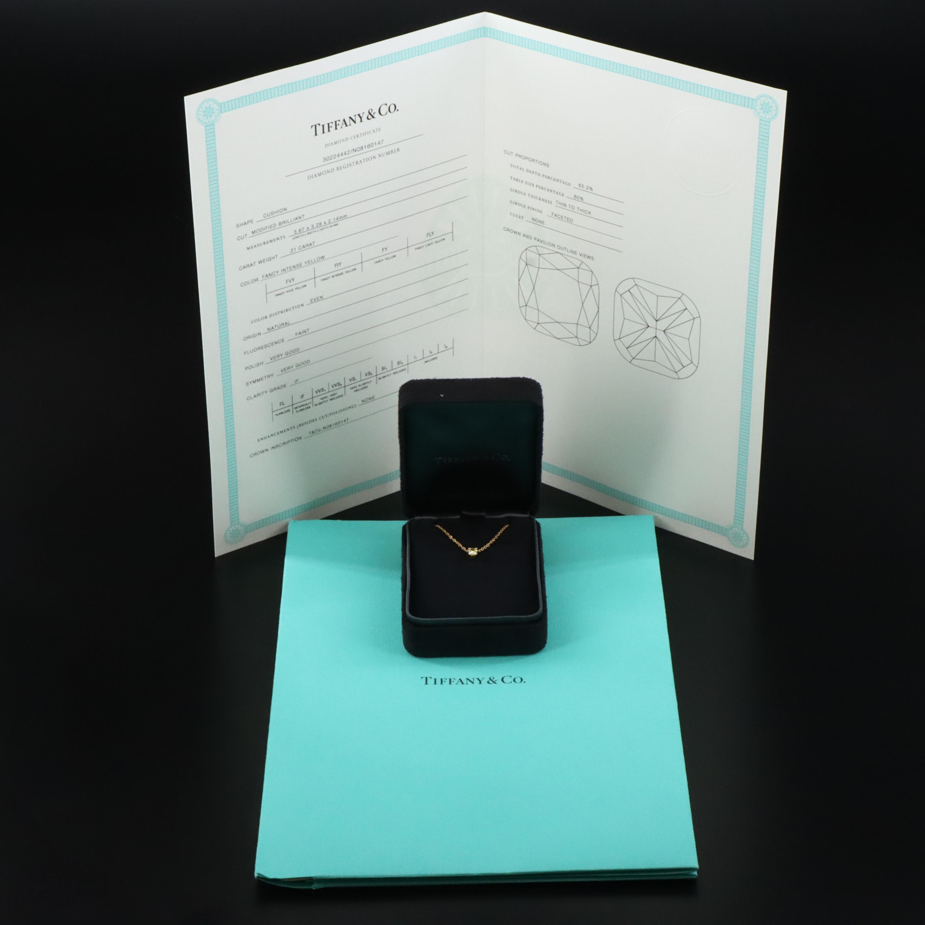 Tiffany & Co. 18K 0.21 CT Fancy Intense Yellow IF Diamond Solitaire Pendant