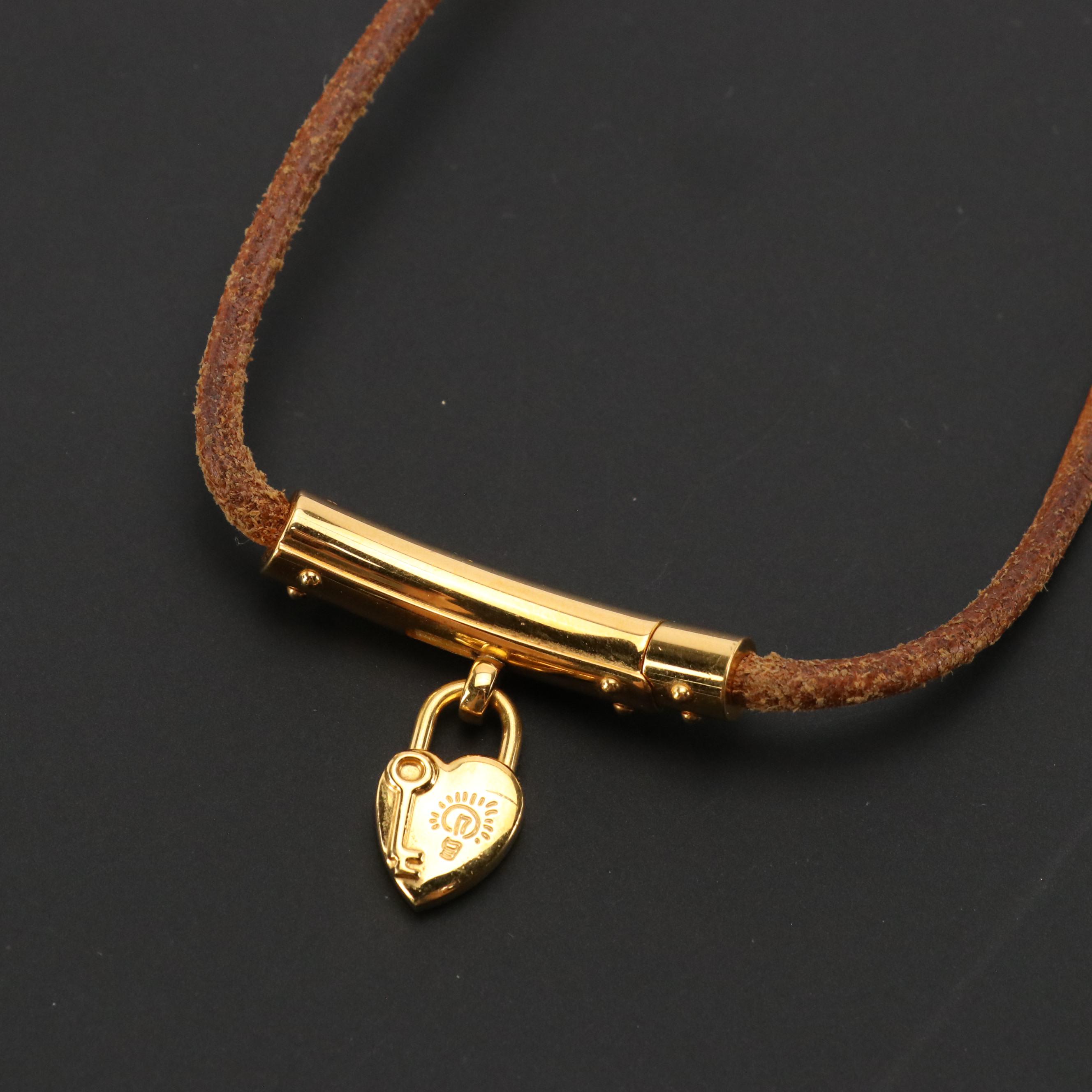 Hermès Viviride Heart Charm Cadena Leather Choker Necklace