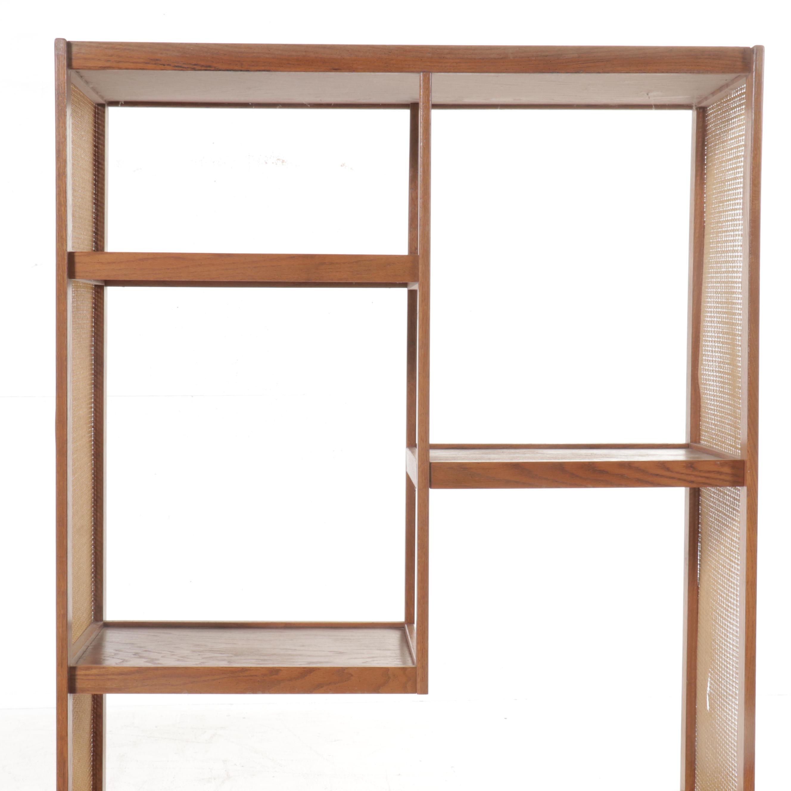 Mid Century Modern Oak Bookcase with Caned Sides