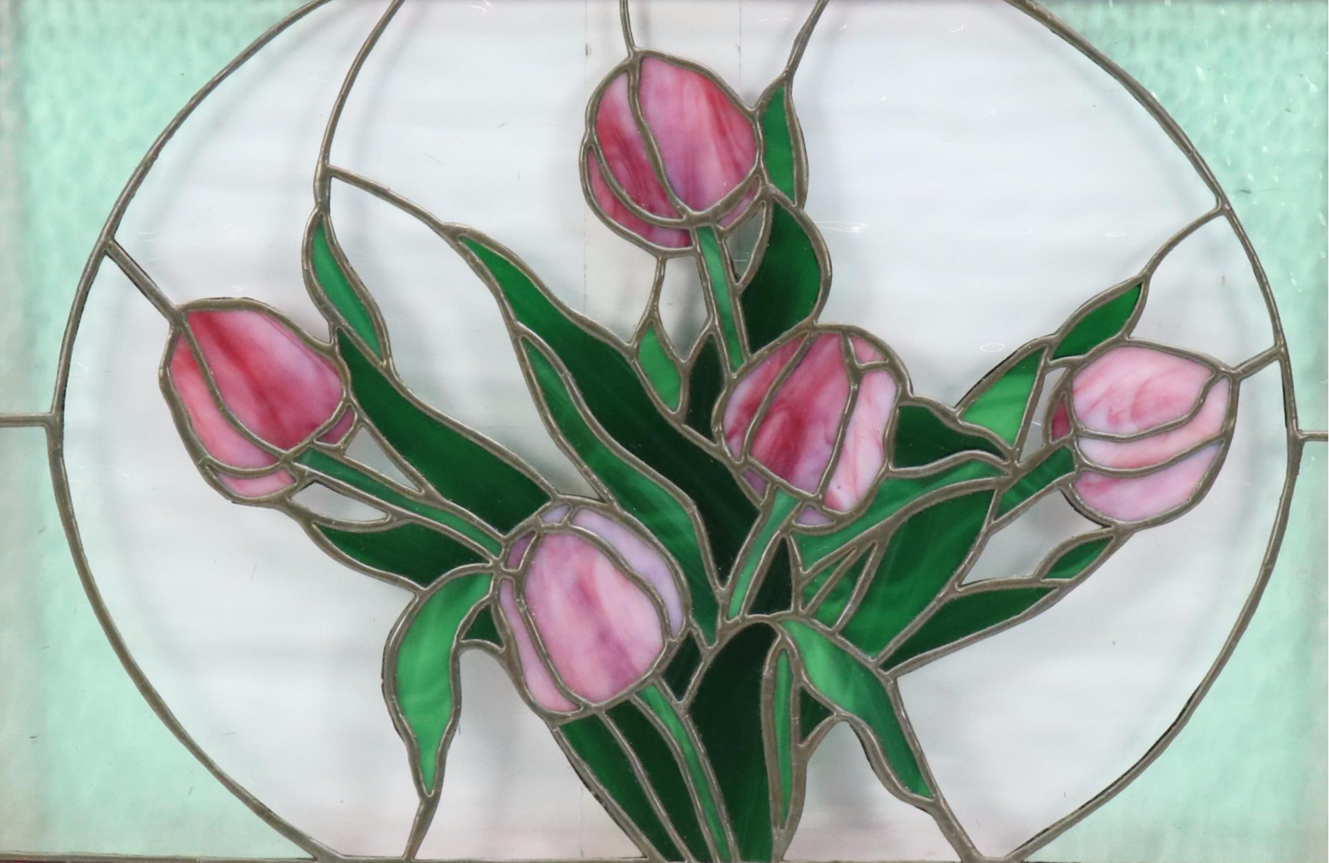 Floral Stained Glass Panel with Pink Tulips