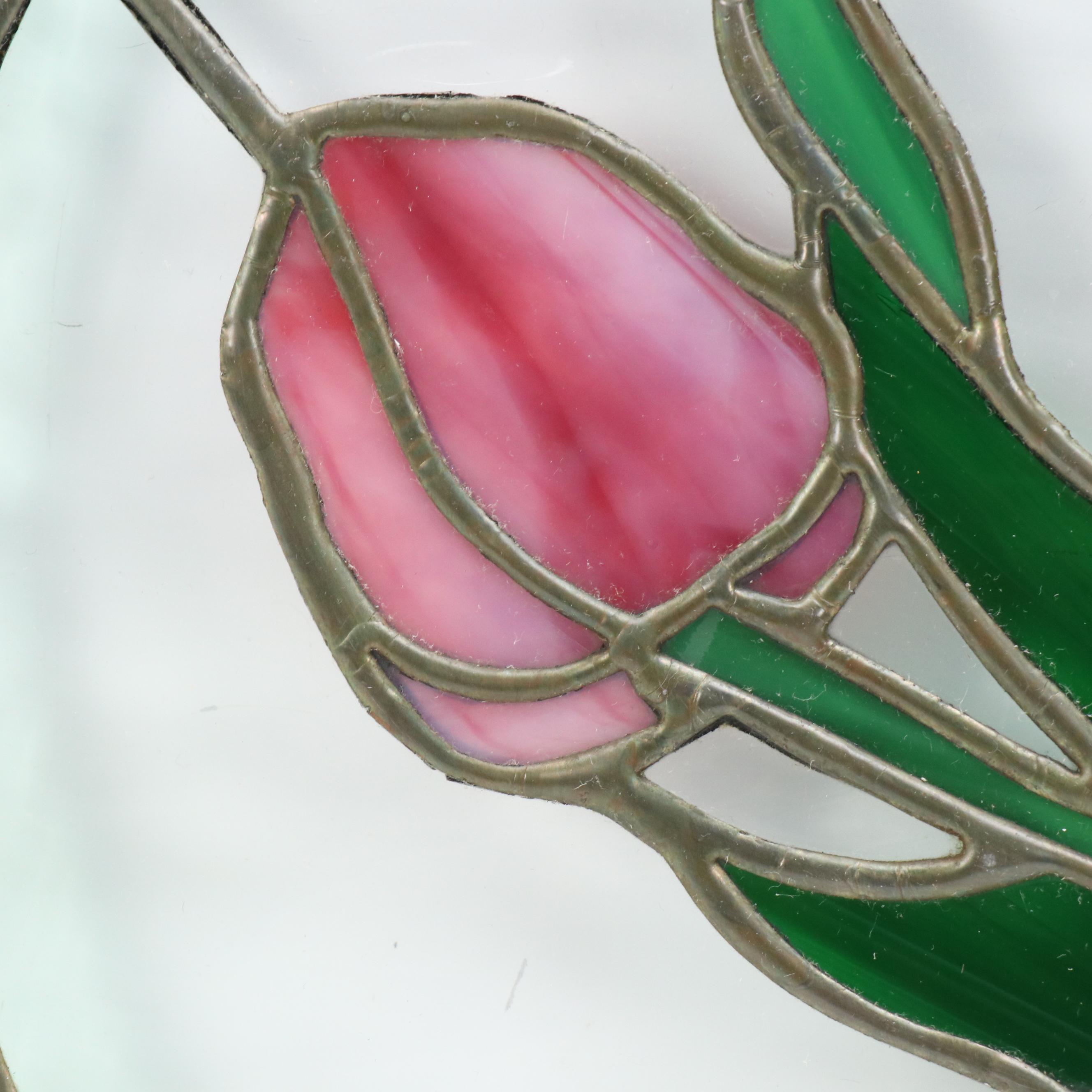 Floral Stained Glass Panel with Pink Tulips