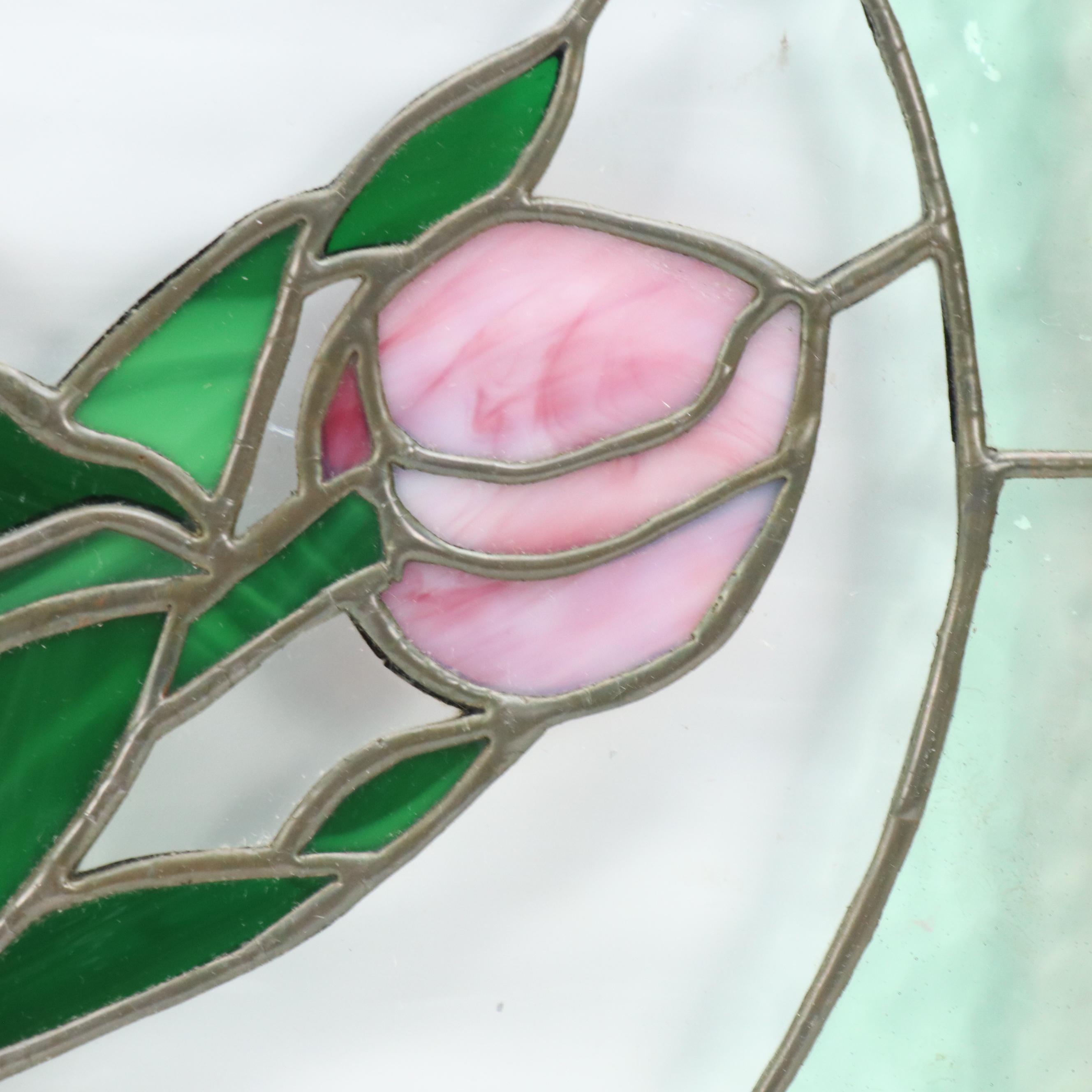 Floral Stained Glass Panel with Pink Tulips
