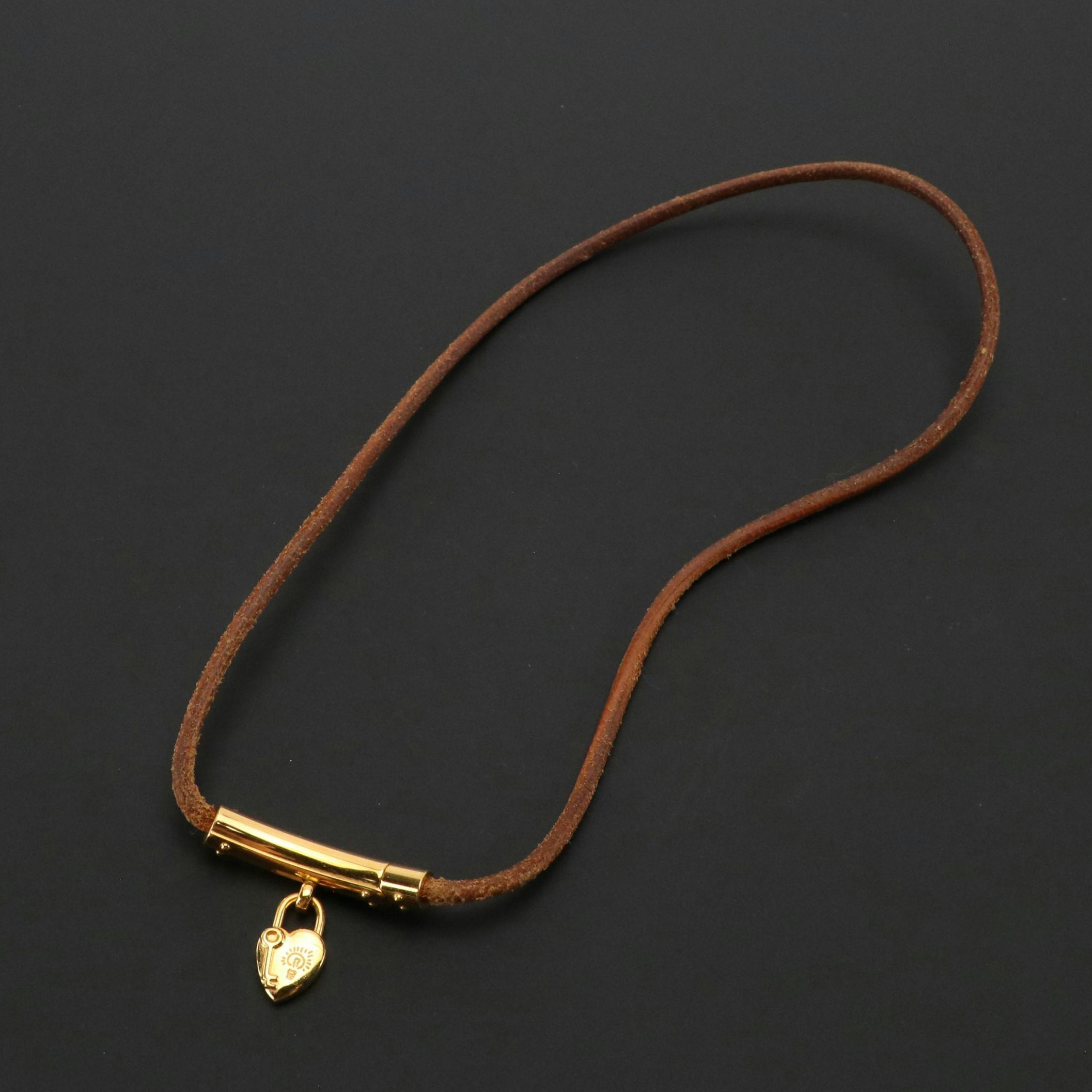 Hermès Viviride Heart Charm Cadena Leather Choker Necklace