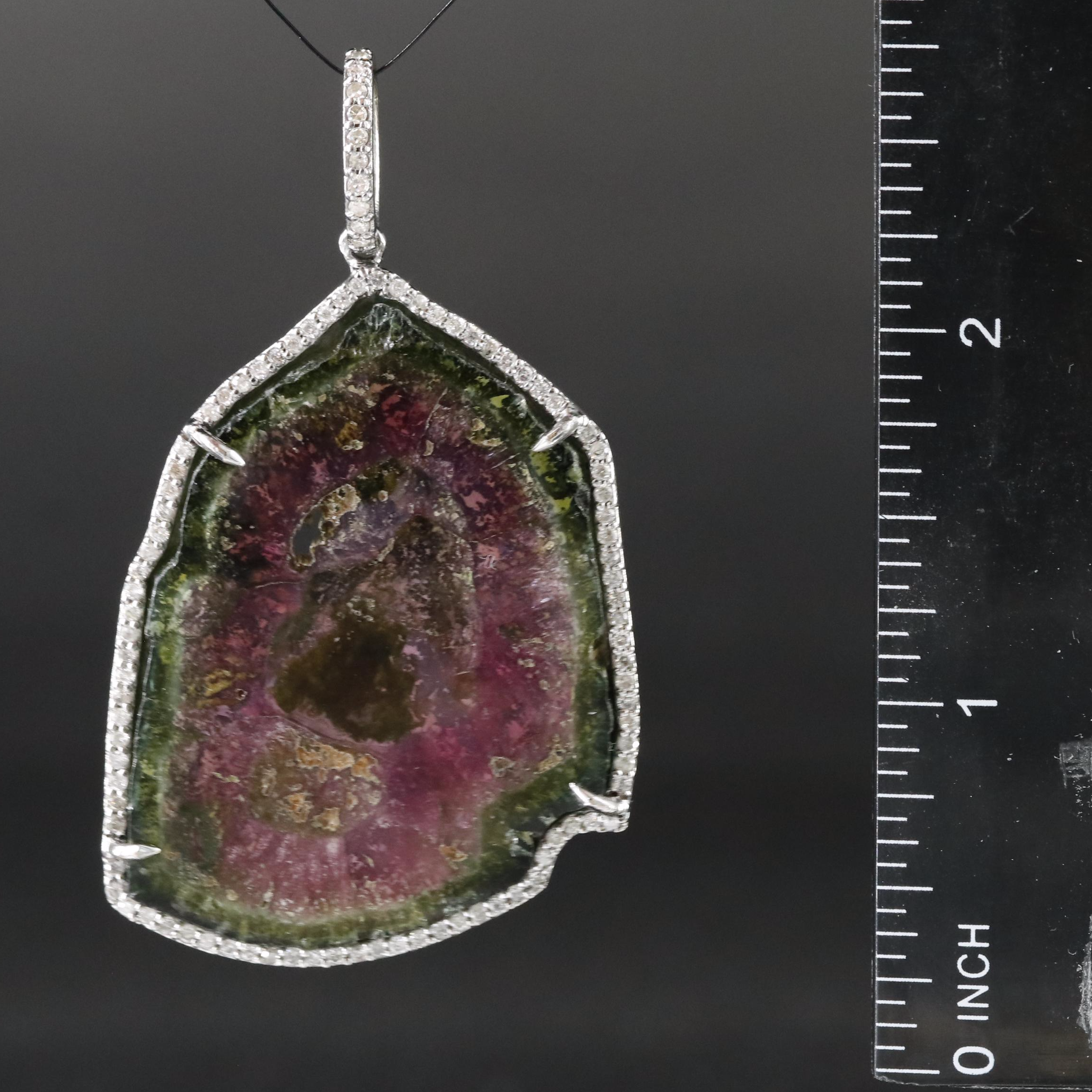 Watermelon Tourmaline and Diamond Pendant Attributed to Sheryl Lowe