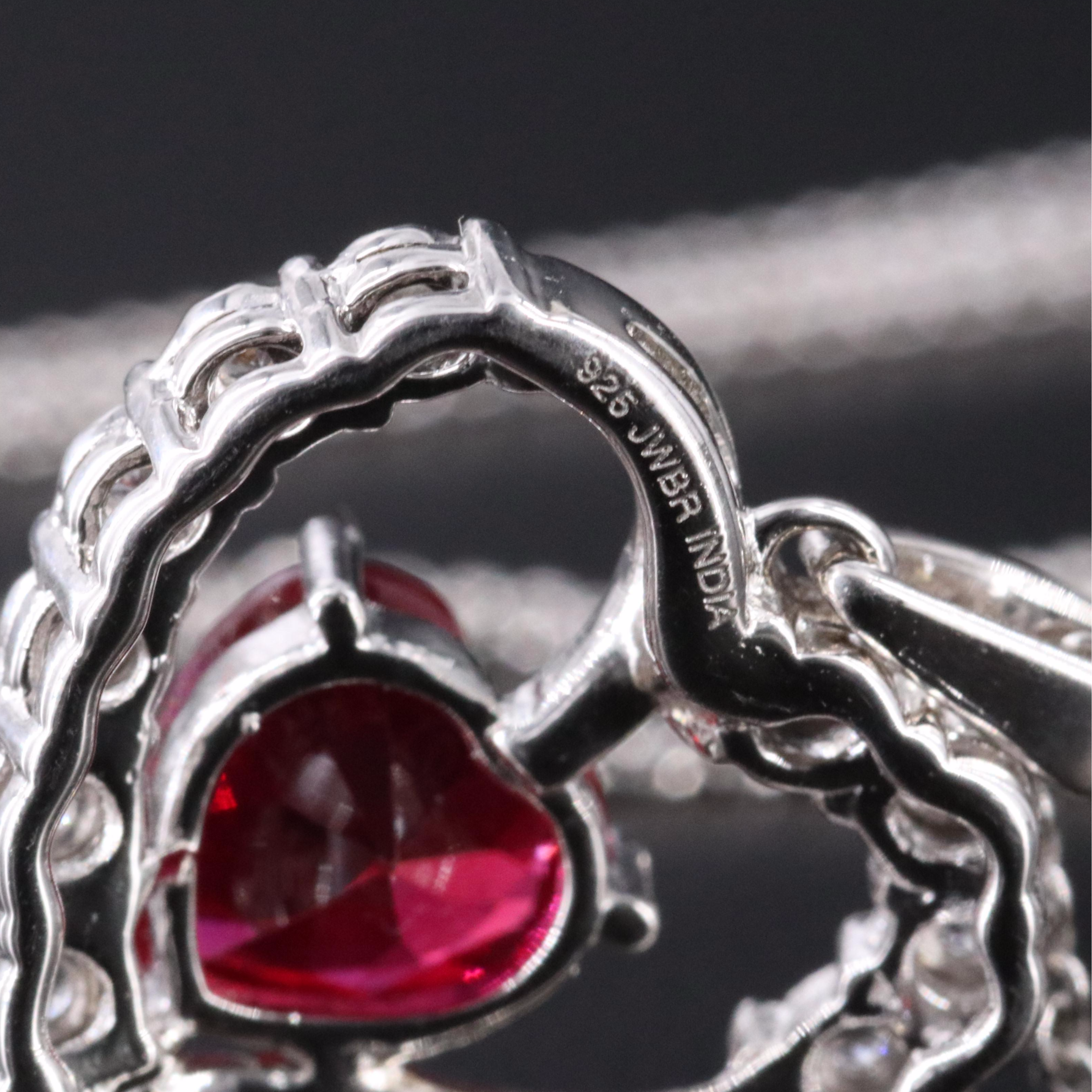 Sterling Ruby and White Sapphire Heart Pendant Necklace