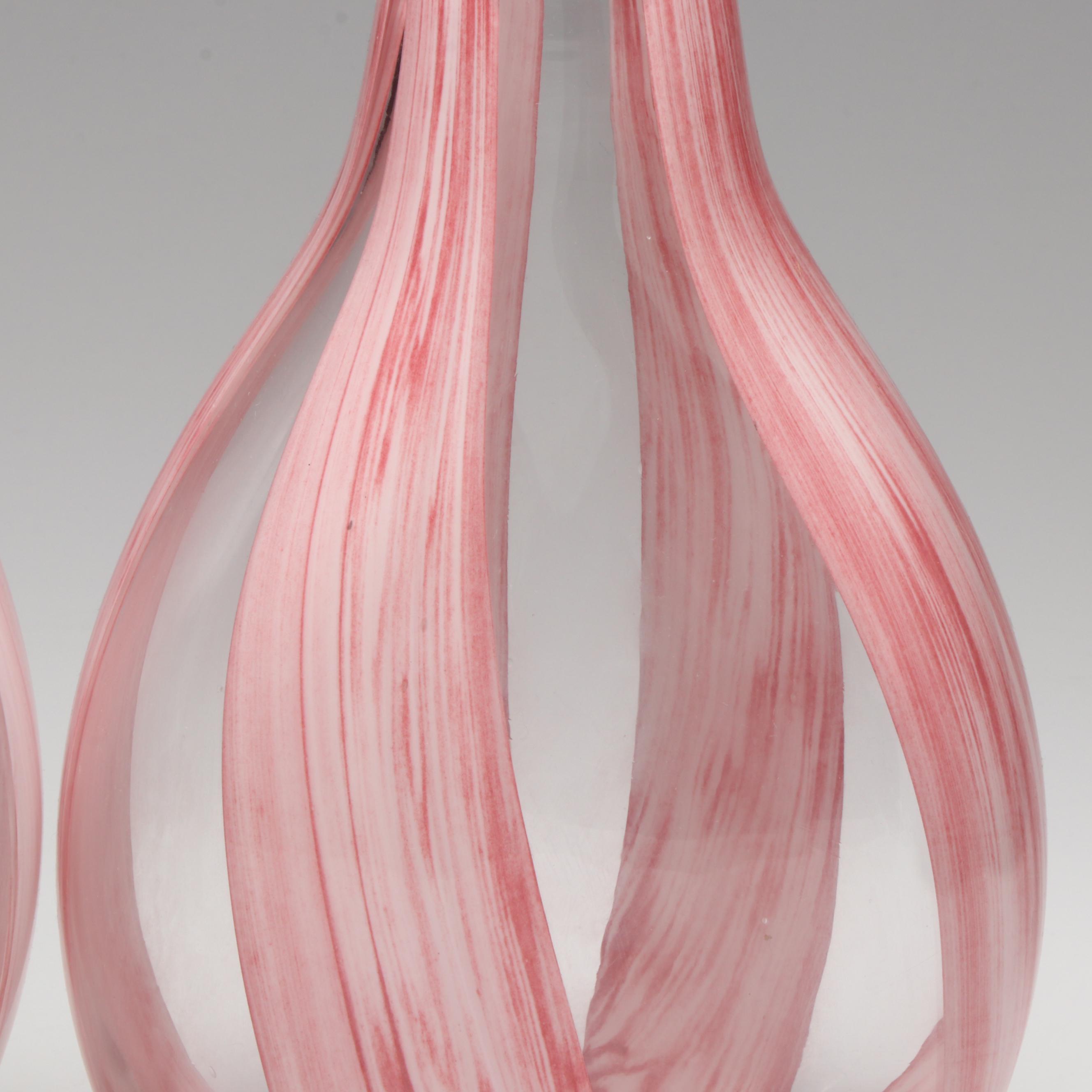 Pair of Oxblood Modern Vases and Pair of Pink Striped Teardrop Bottle Vases