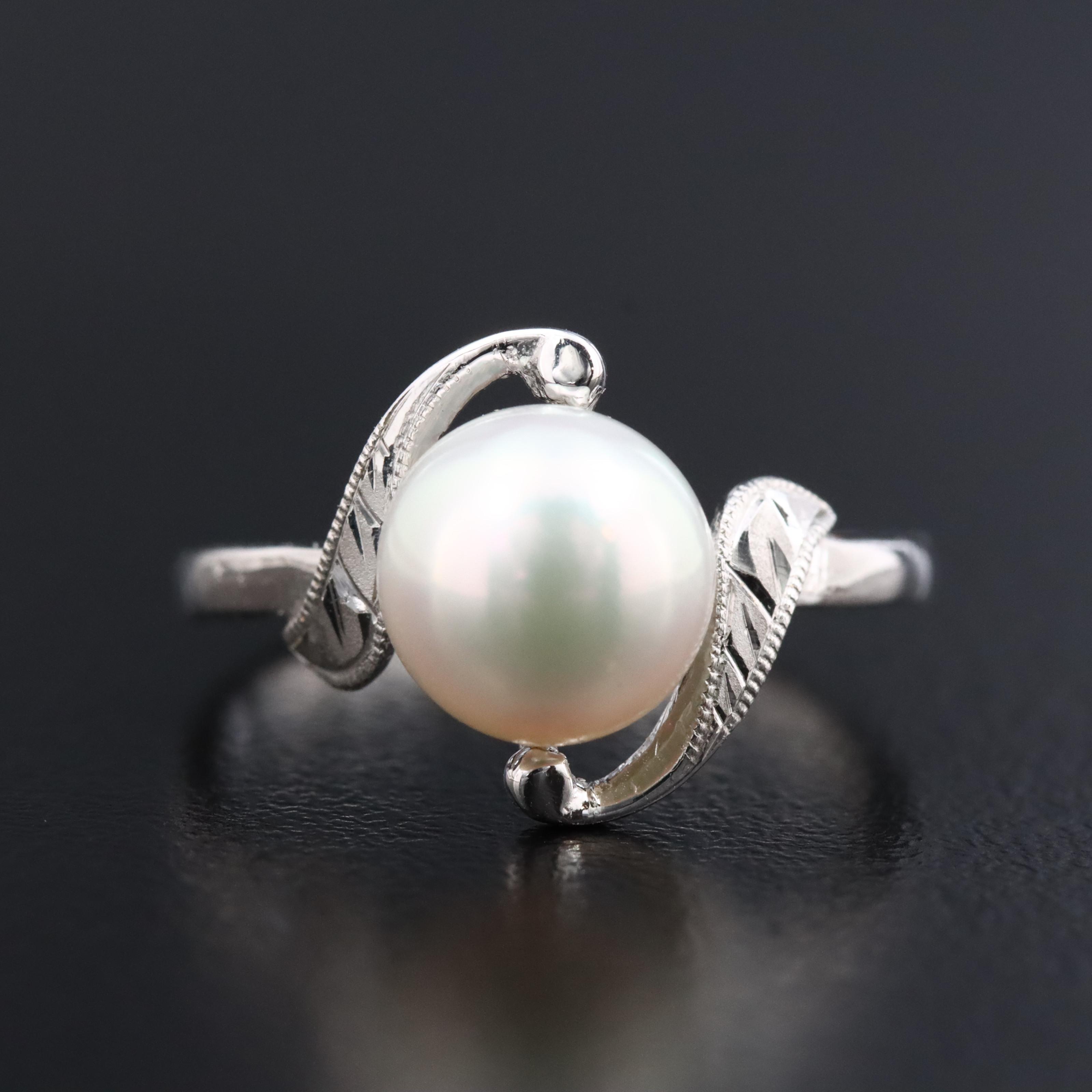 Vintage Mikimoto 14K Pearl Solitaire Ring