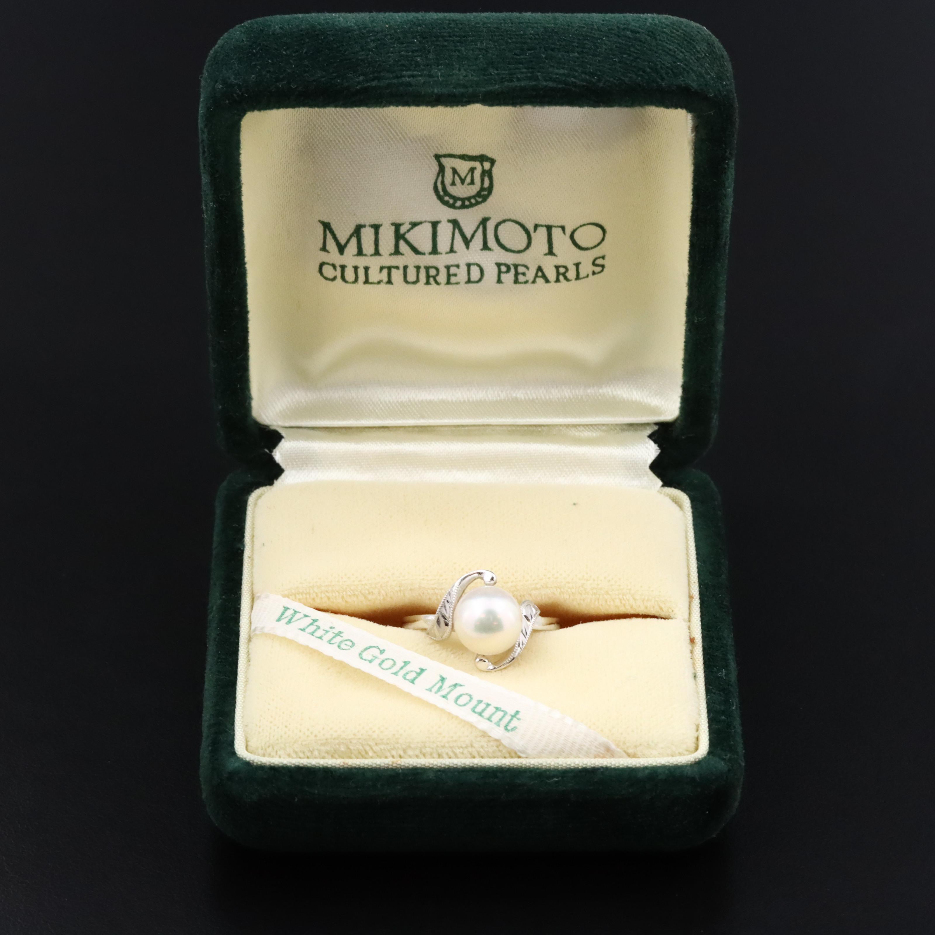 Vintage Mikimoto 14K Pearl Solitaire Ring