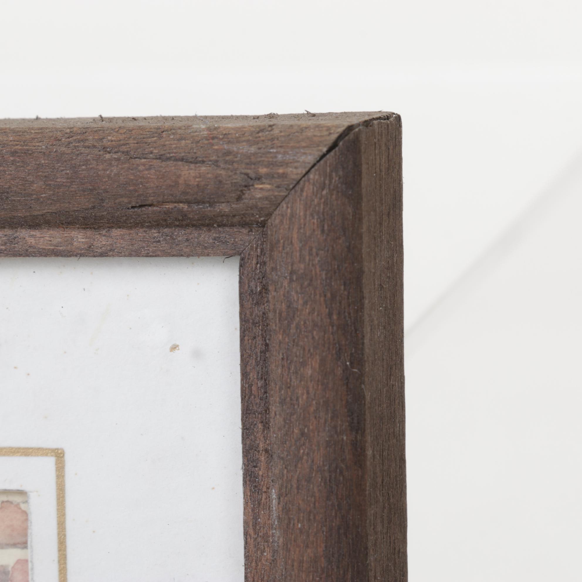 H.P. Signed Miniature Watercolor Painting of Boats in Harbour, 1988