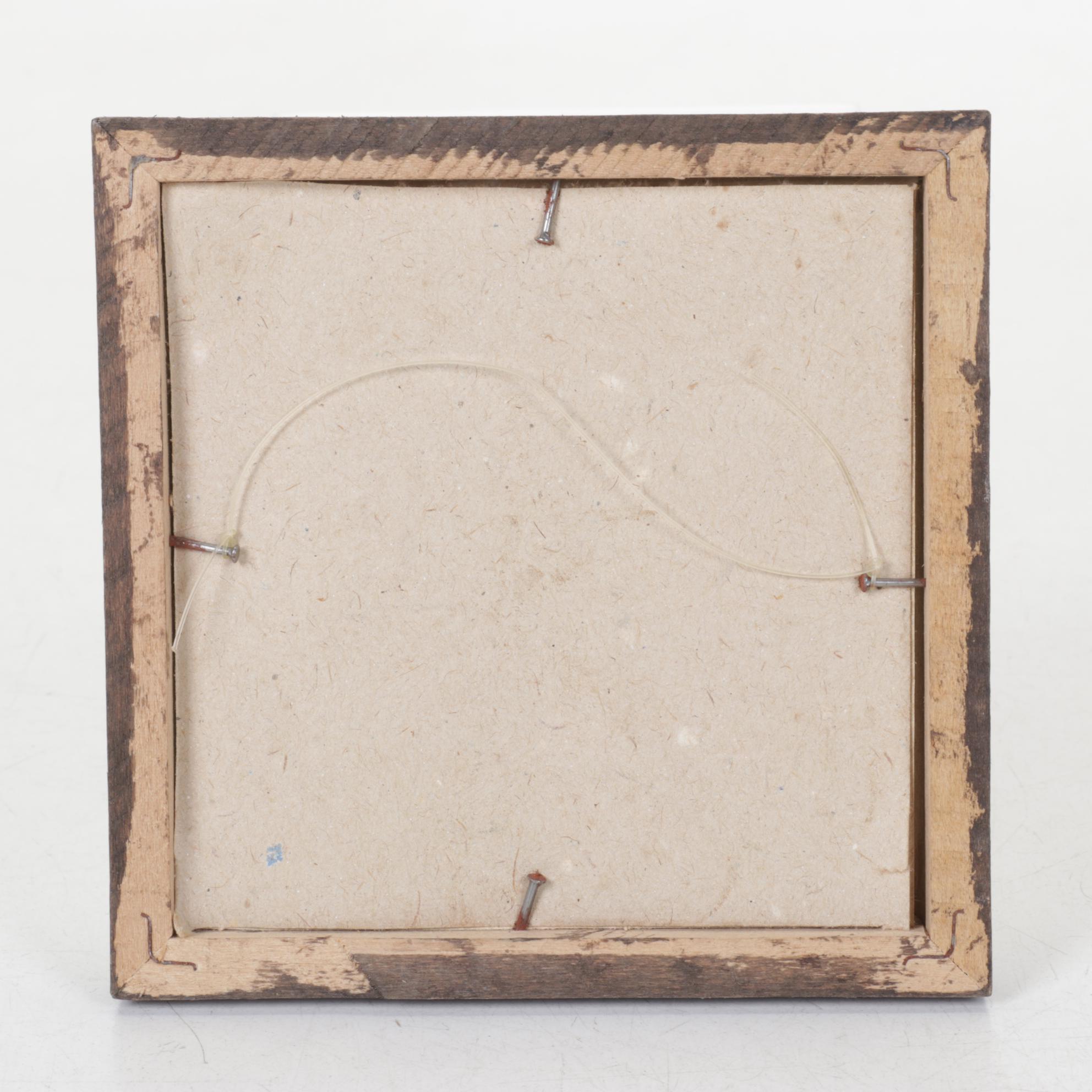 H.P. Signed Miniature Watercolor Painting of Boats in Harbour, 1988