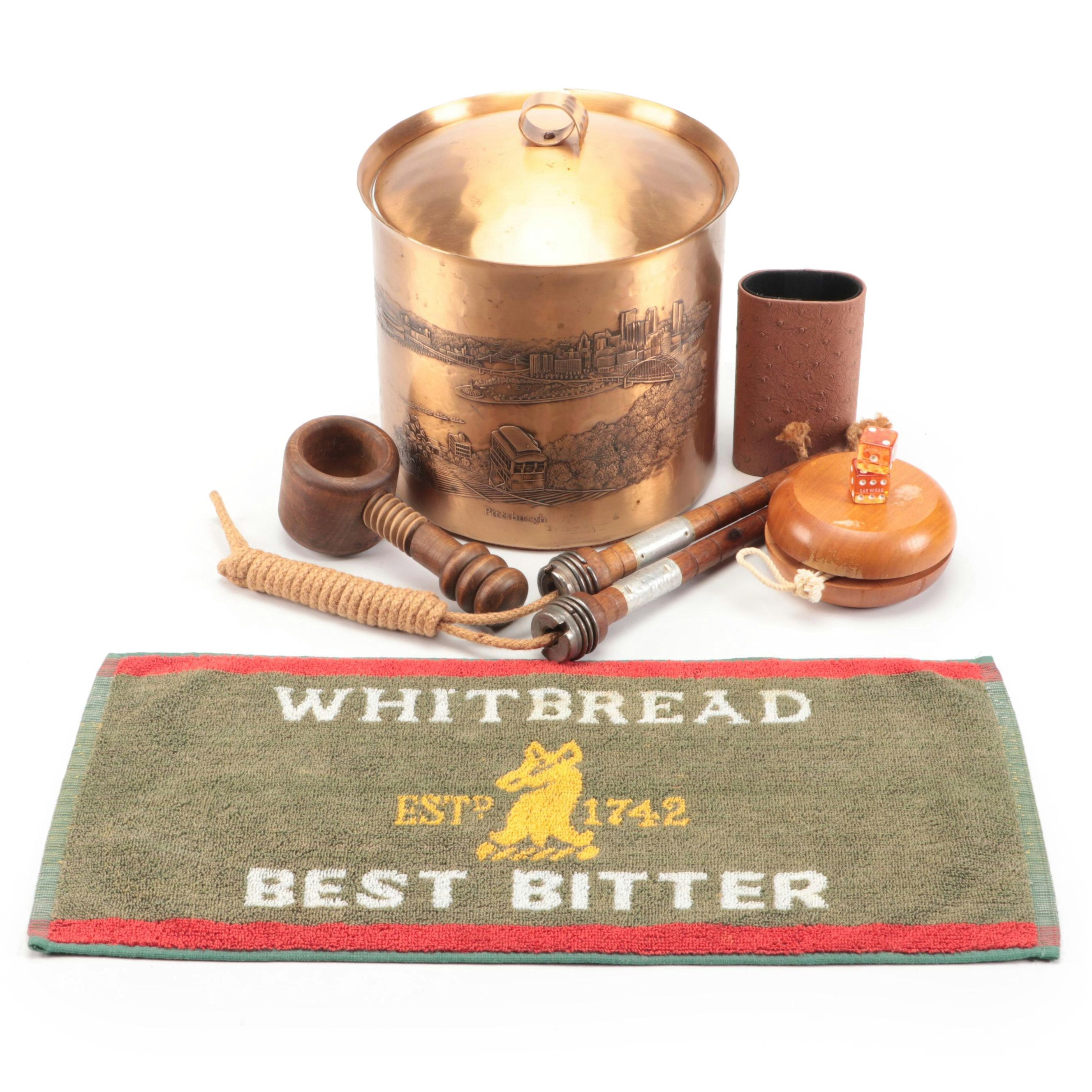 Wendell August Forge Bronze Ice Bucket with Bar Towel and Wooden Toys