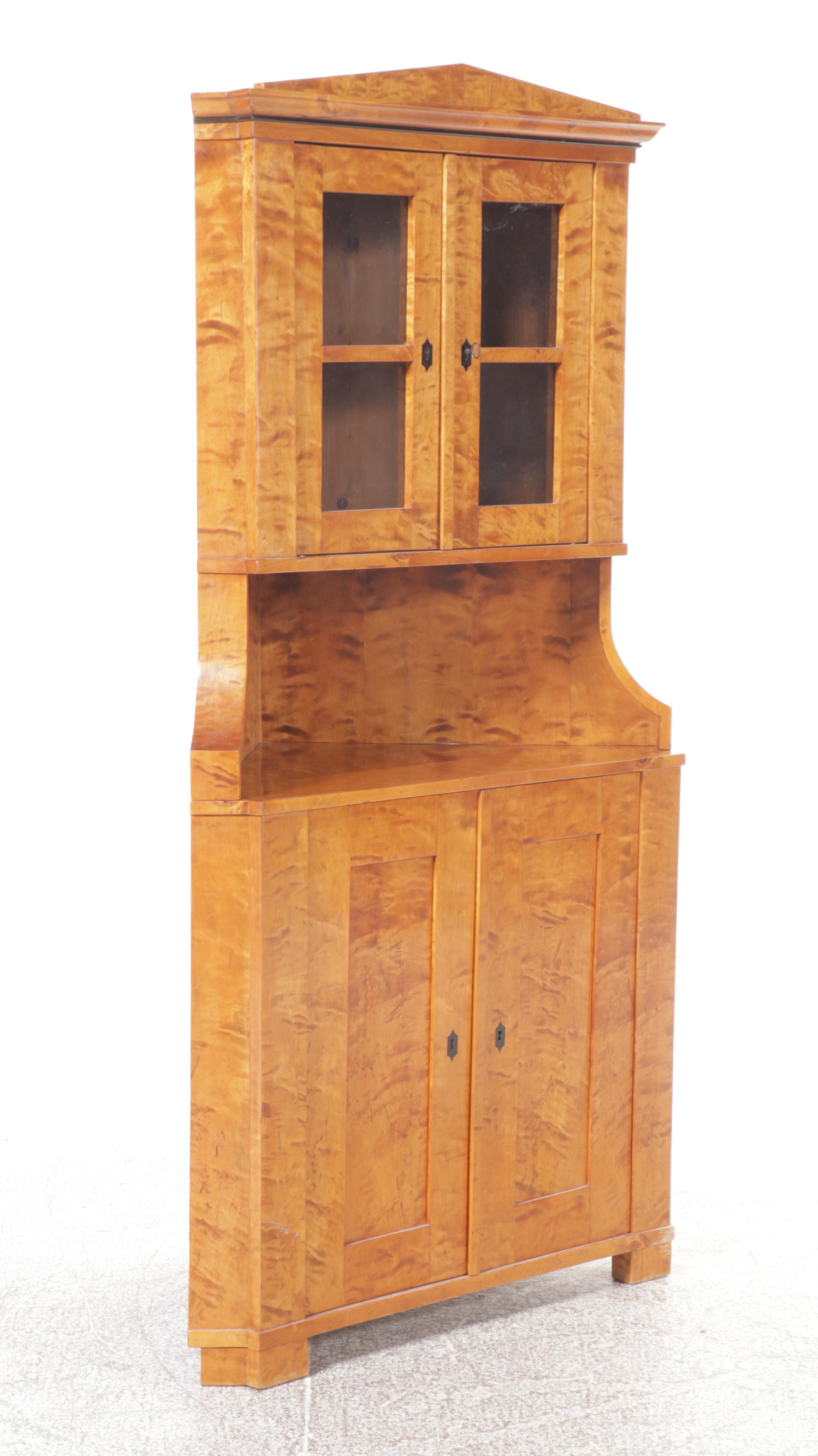 Biedermeier Burlwood Corner Cabinet