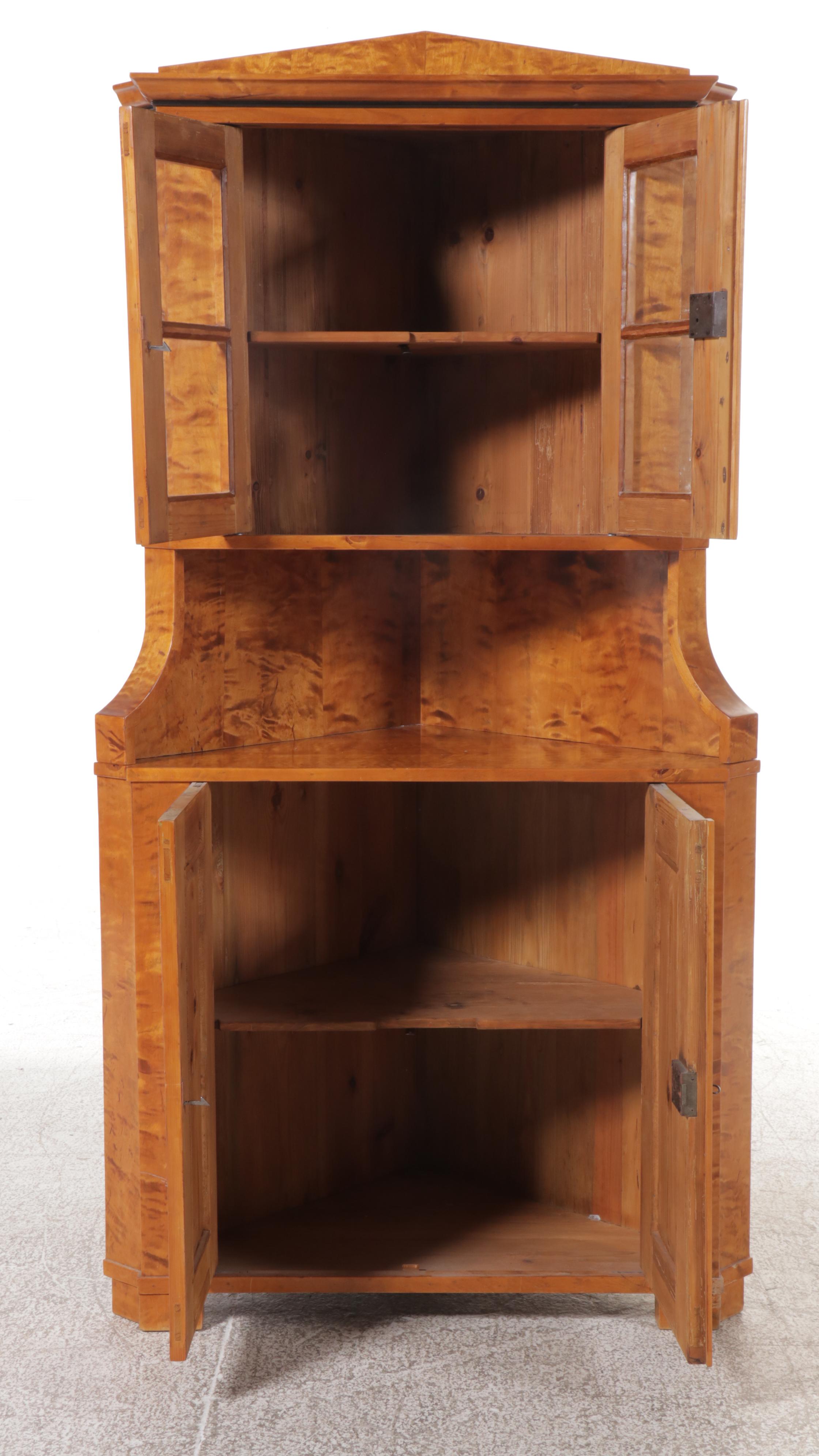 Biedermeier Burlwood Corner Cabinet