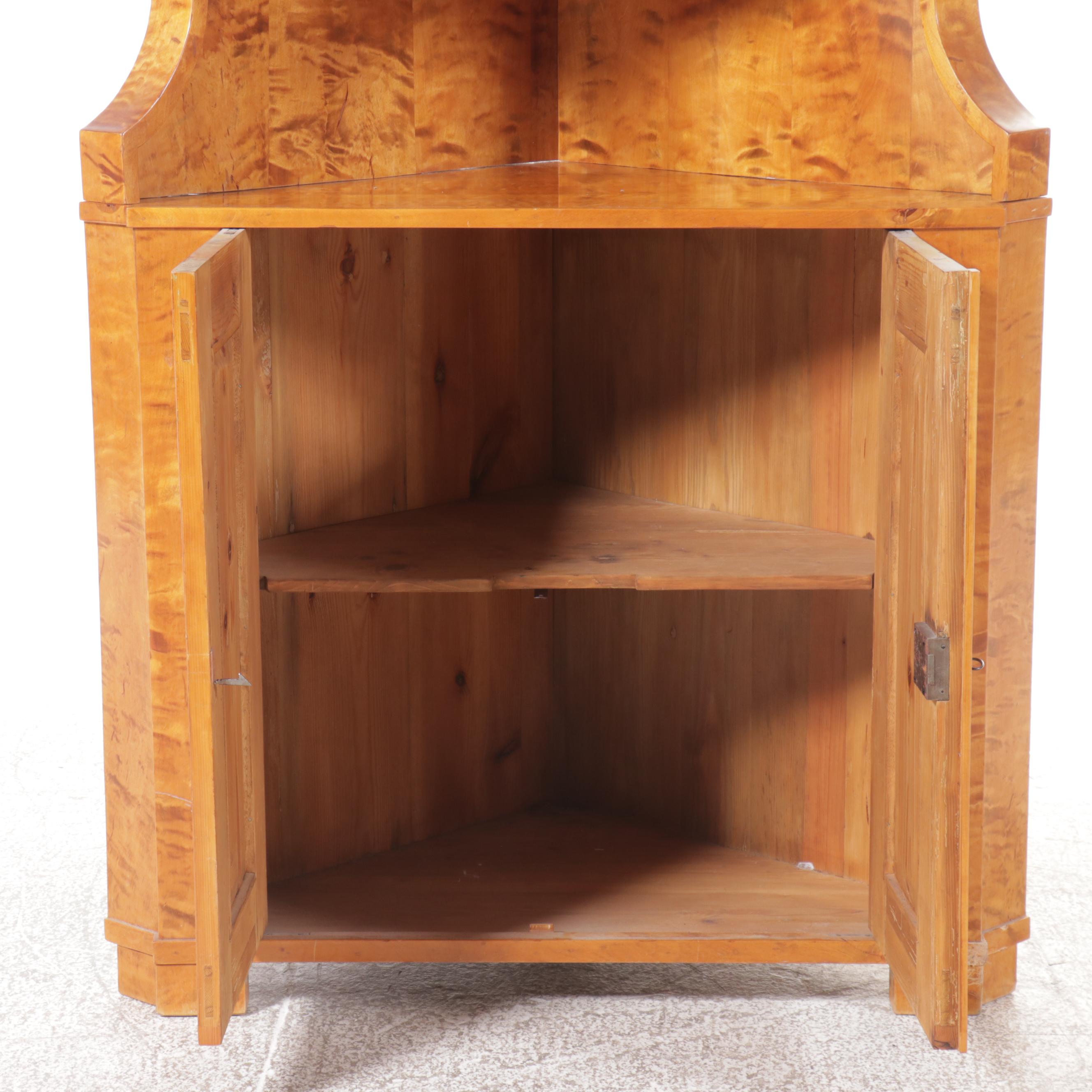 Biedermeier Burlwood Corner Cabinet