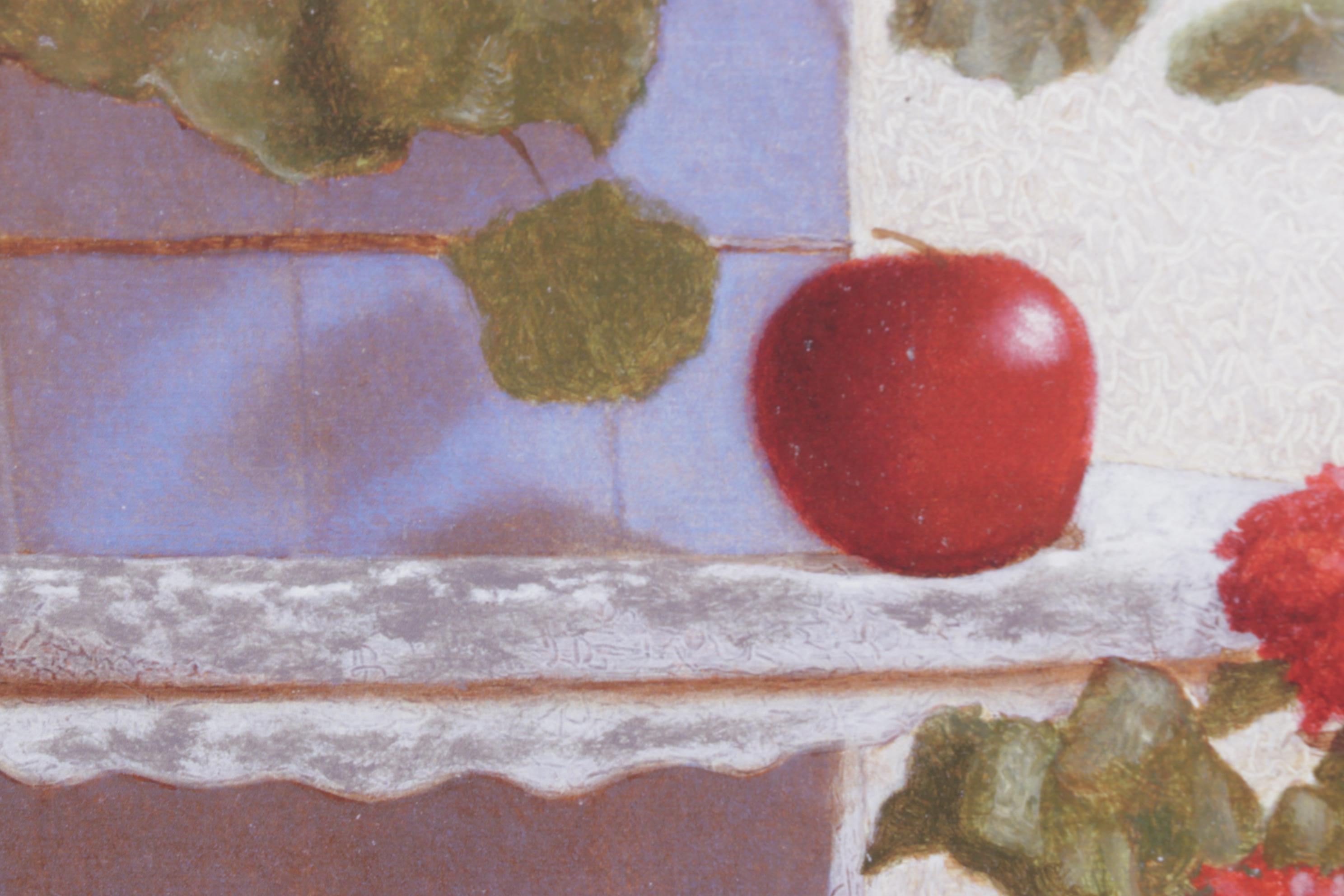 Ron Wickersham Offset Lithograph Still Life of Potted Geraniums in Chair