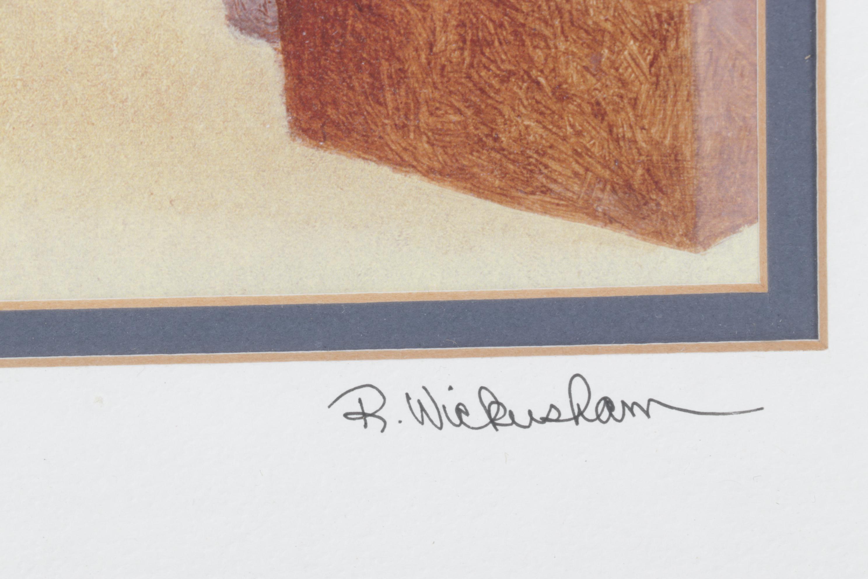 Ron Wickersham Offset Lithograph Still Life of Potted Geraniums in Chair