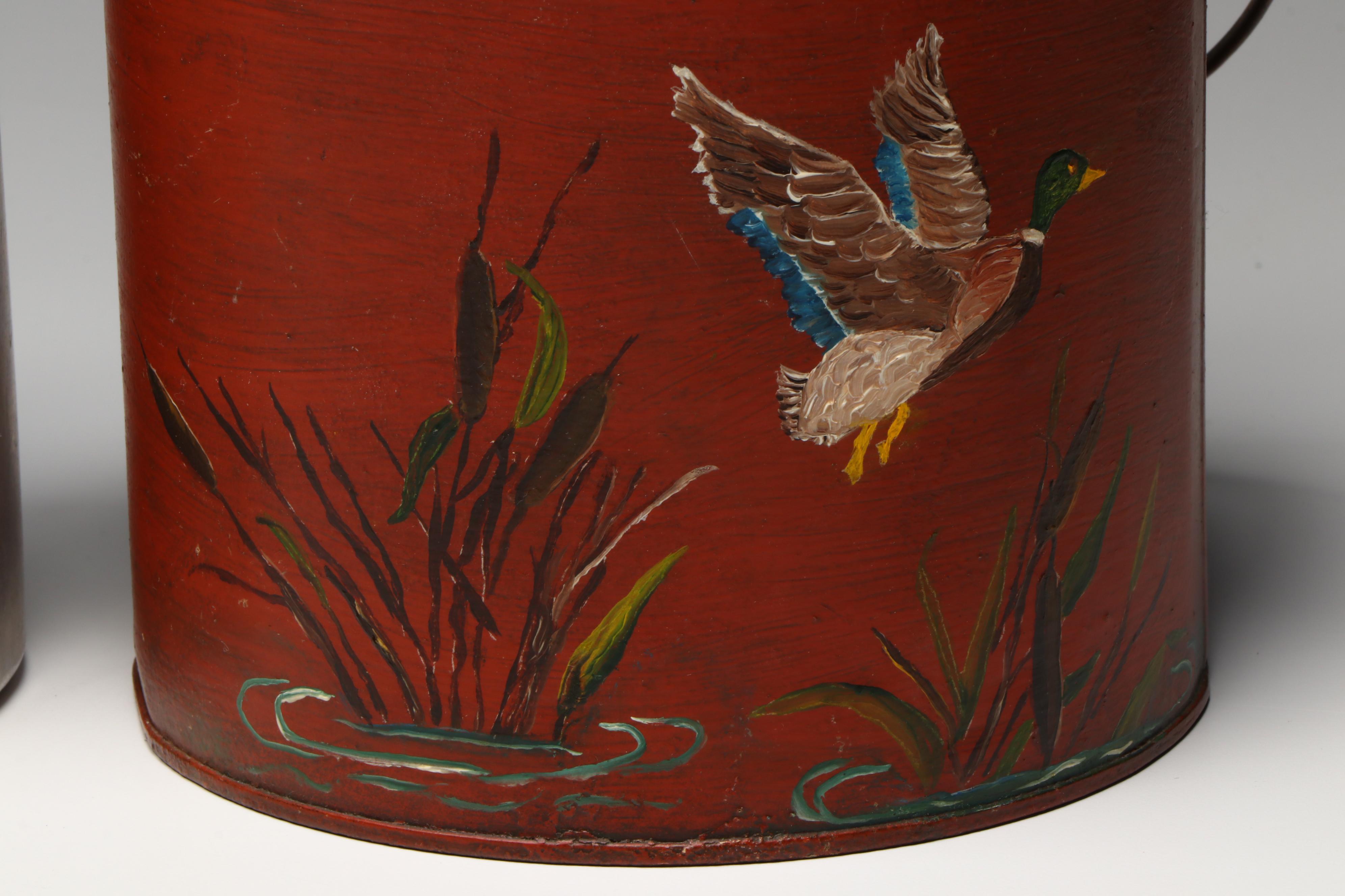 Vintage Hand-Painted and Other Metal Milk Pails, 20th Century