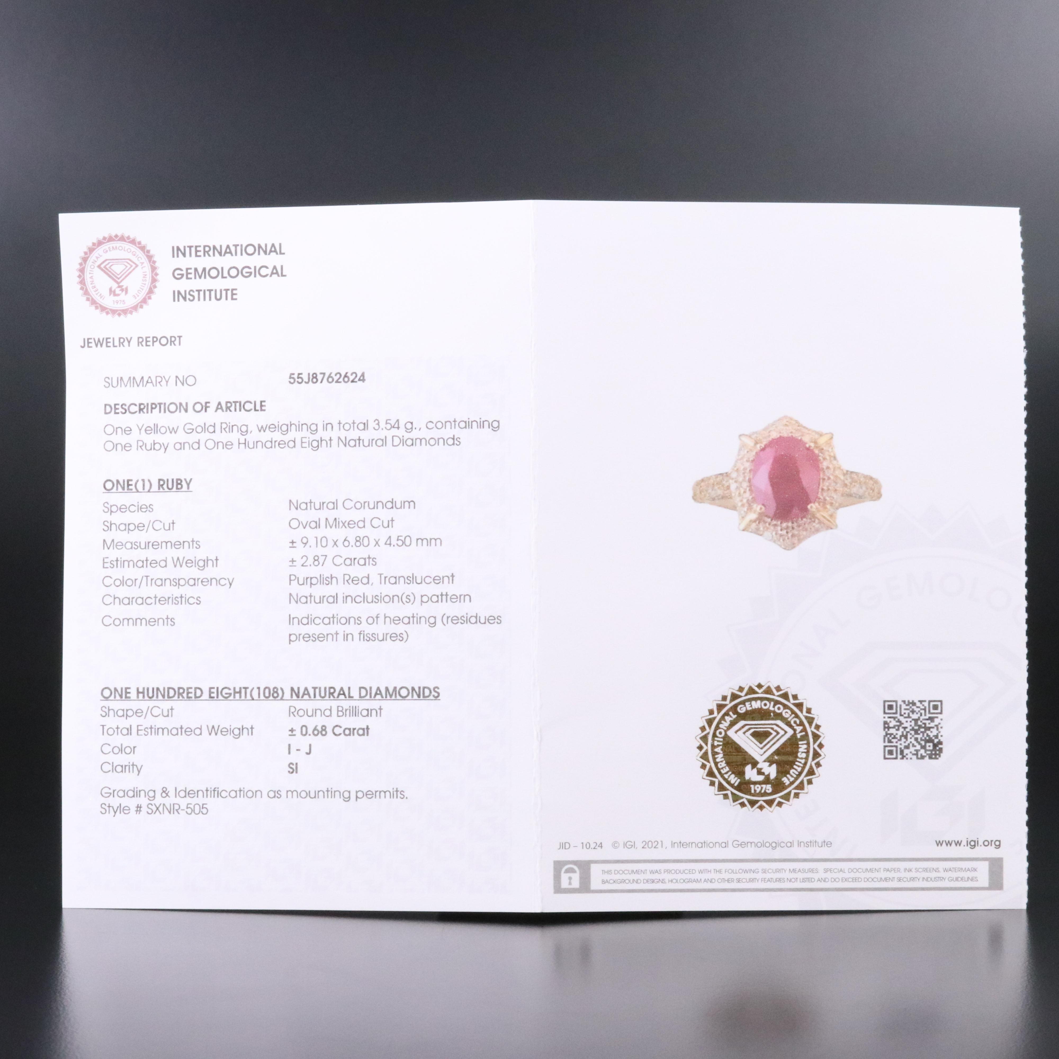 14K 2.87 CT Ruby and Diamond Ring with IGI Report