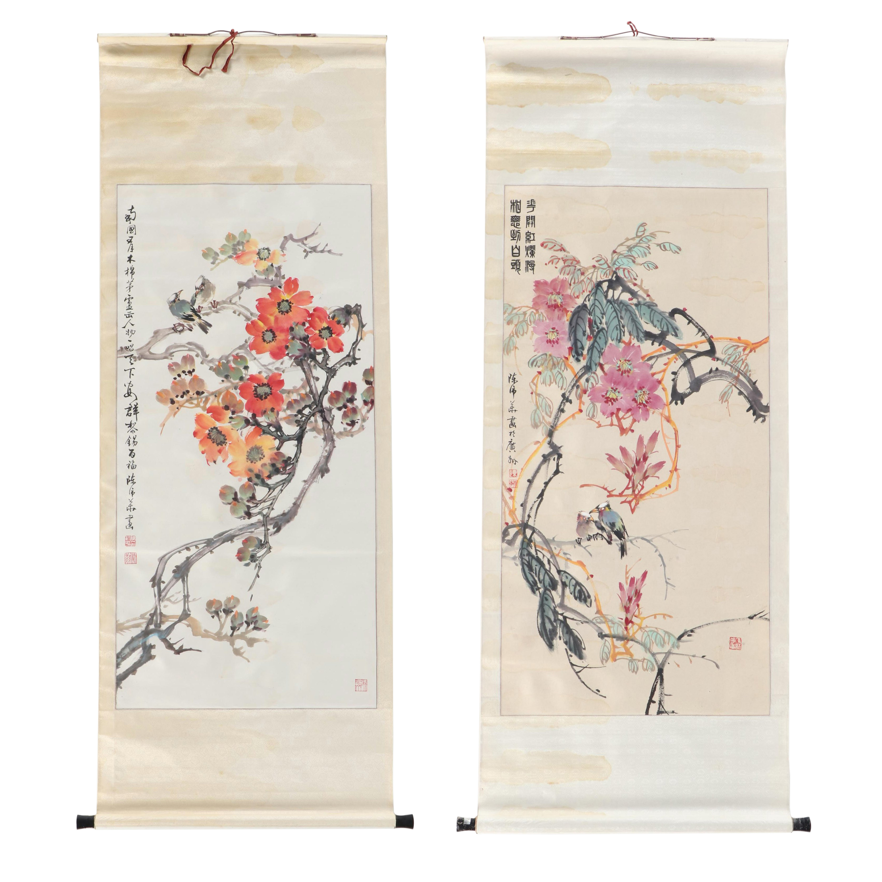 Chinese Huaniaohua Hanging Scroll Paintings