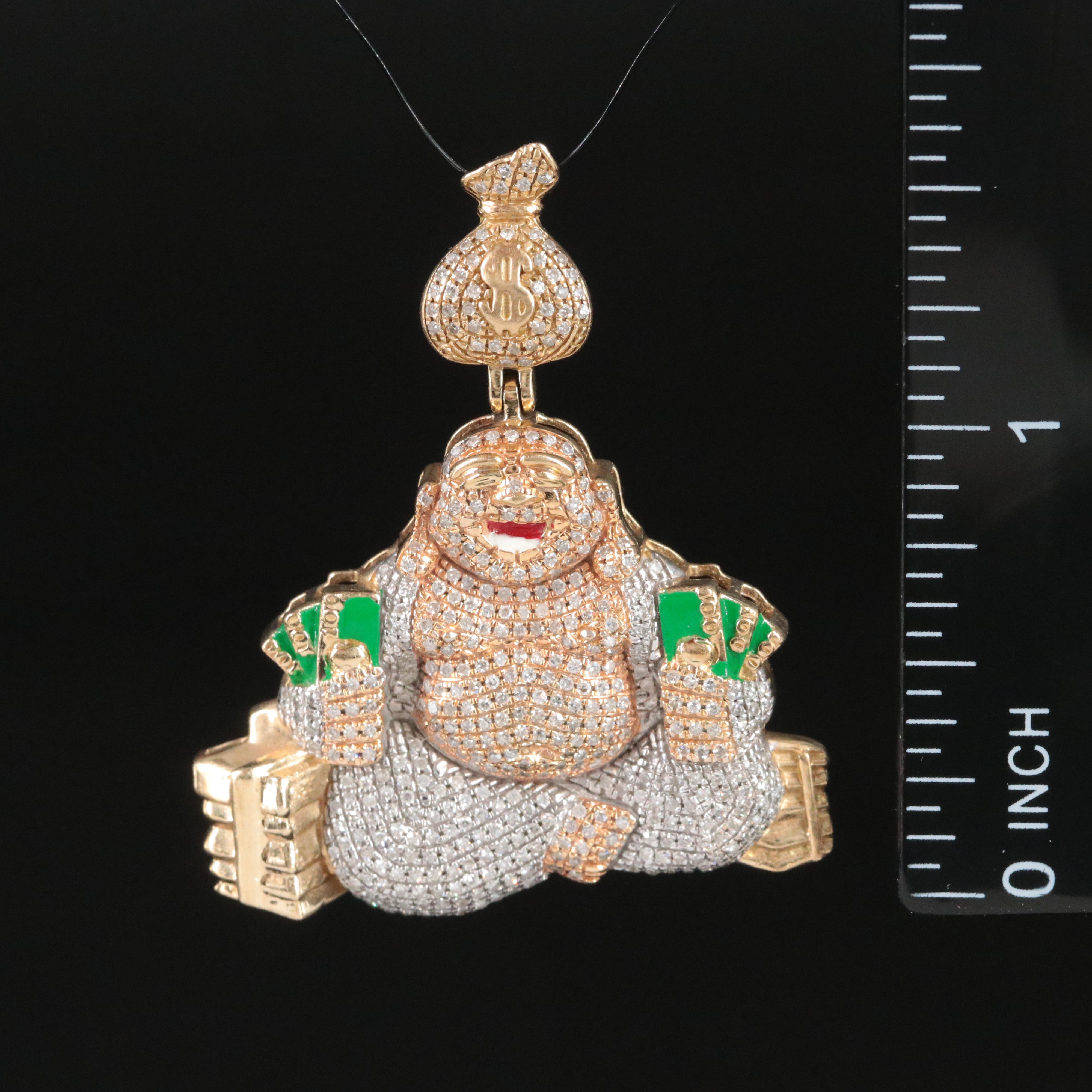 10K Pavé Diamond and Enamel Budai Pendant