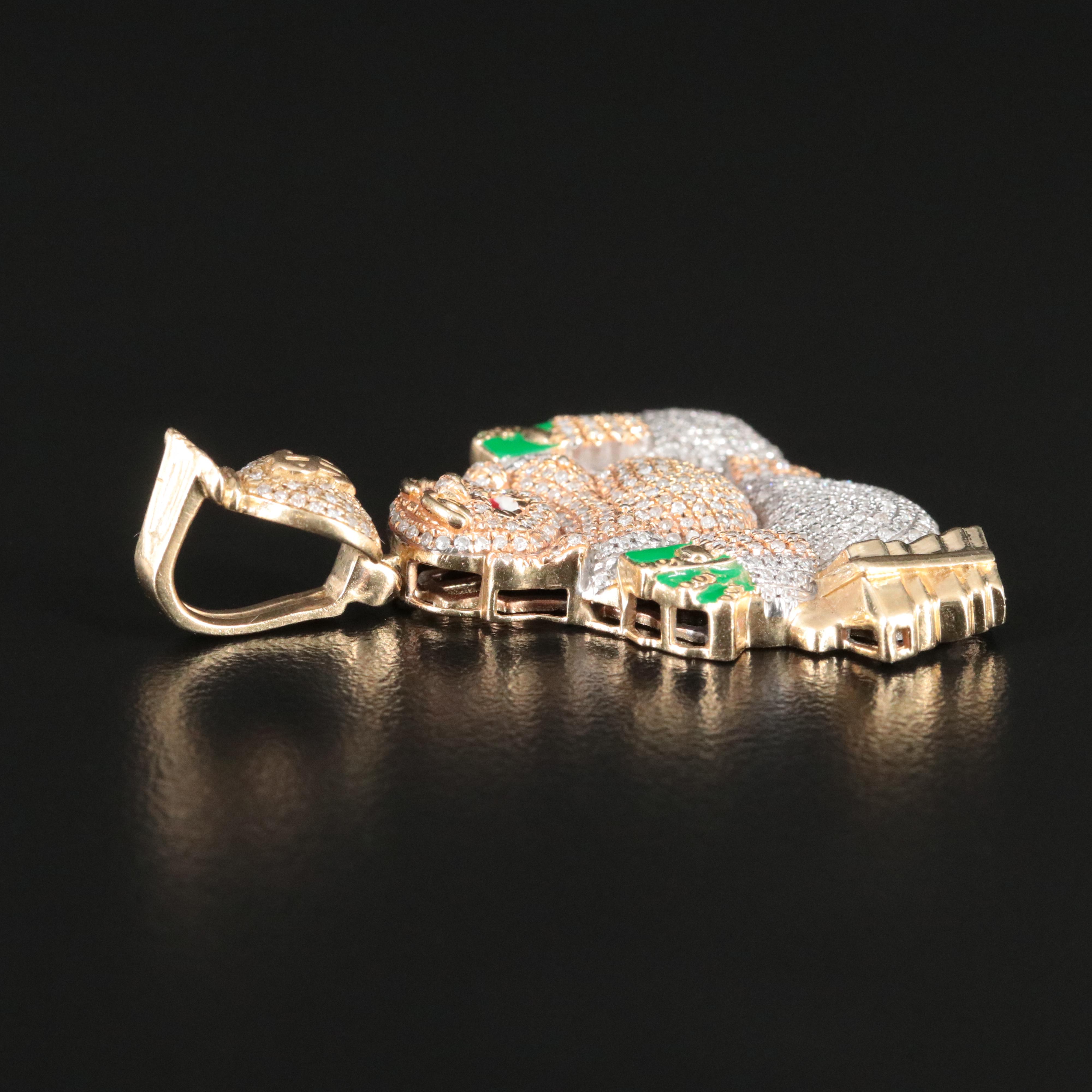 10K Pavé Diamond and Enamel Budai Pendant