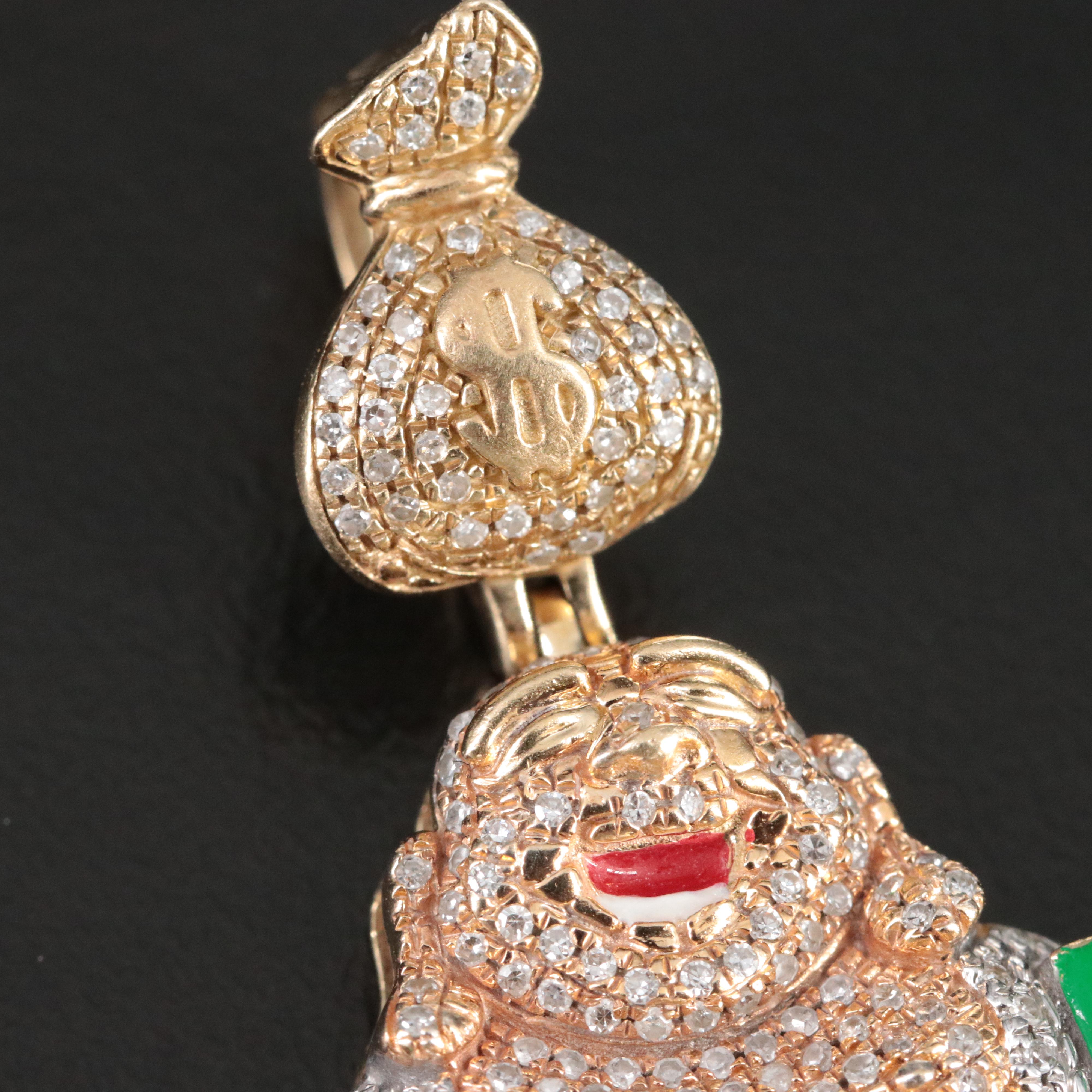10K Pavé Diamond and Enamel Budai Pendant