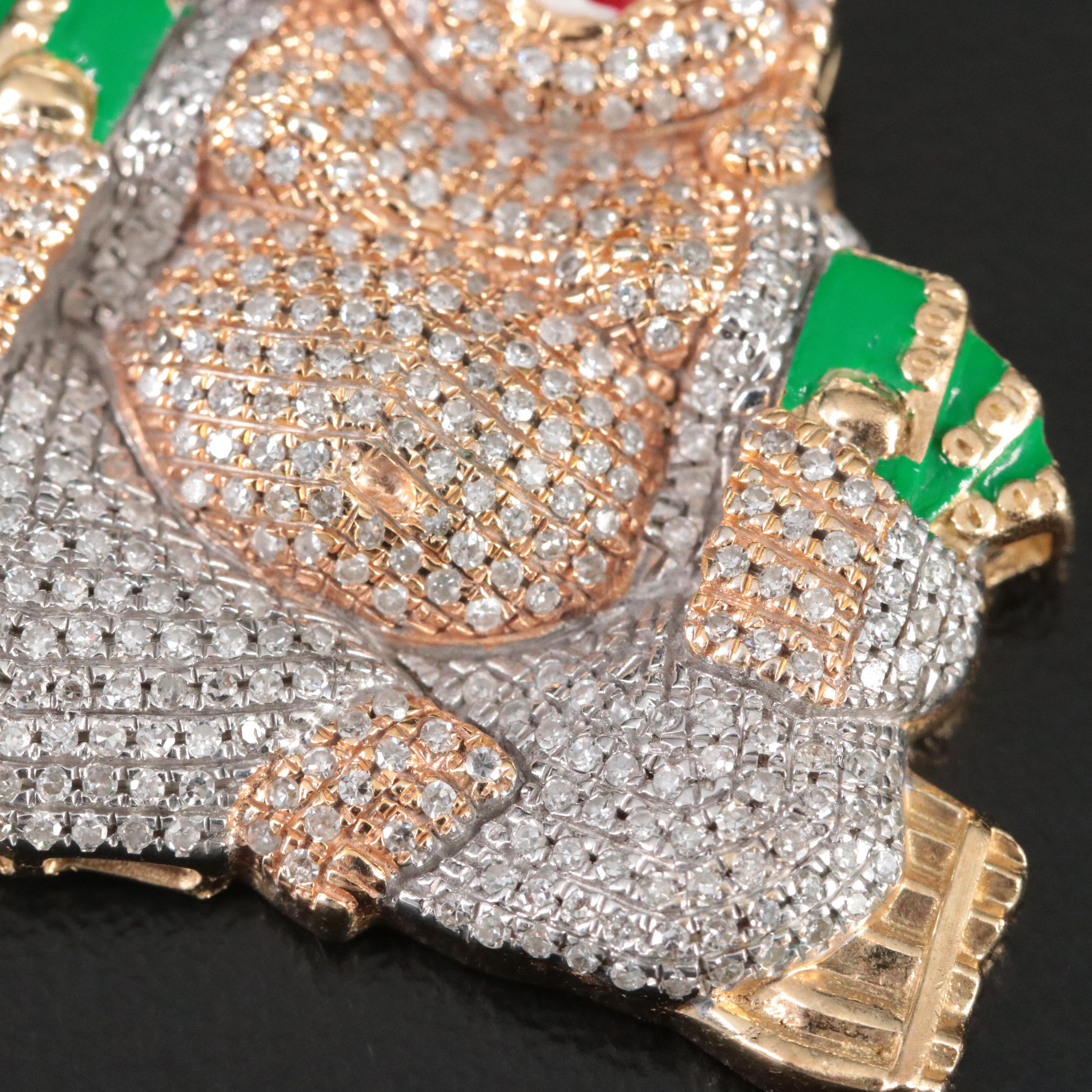 10K Pavé Diamond and Enamel Budai Pendant