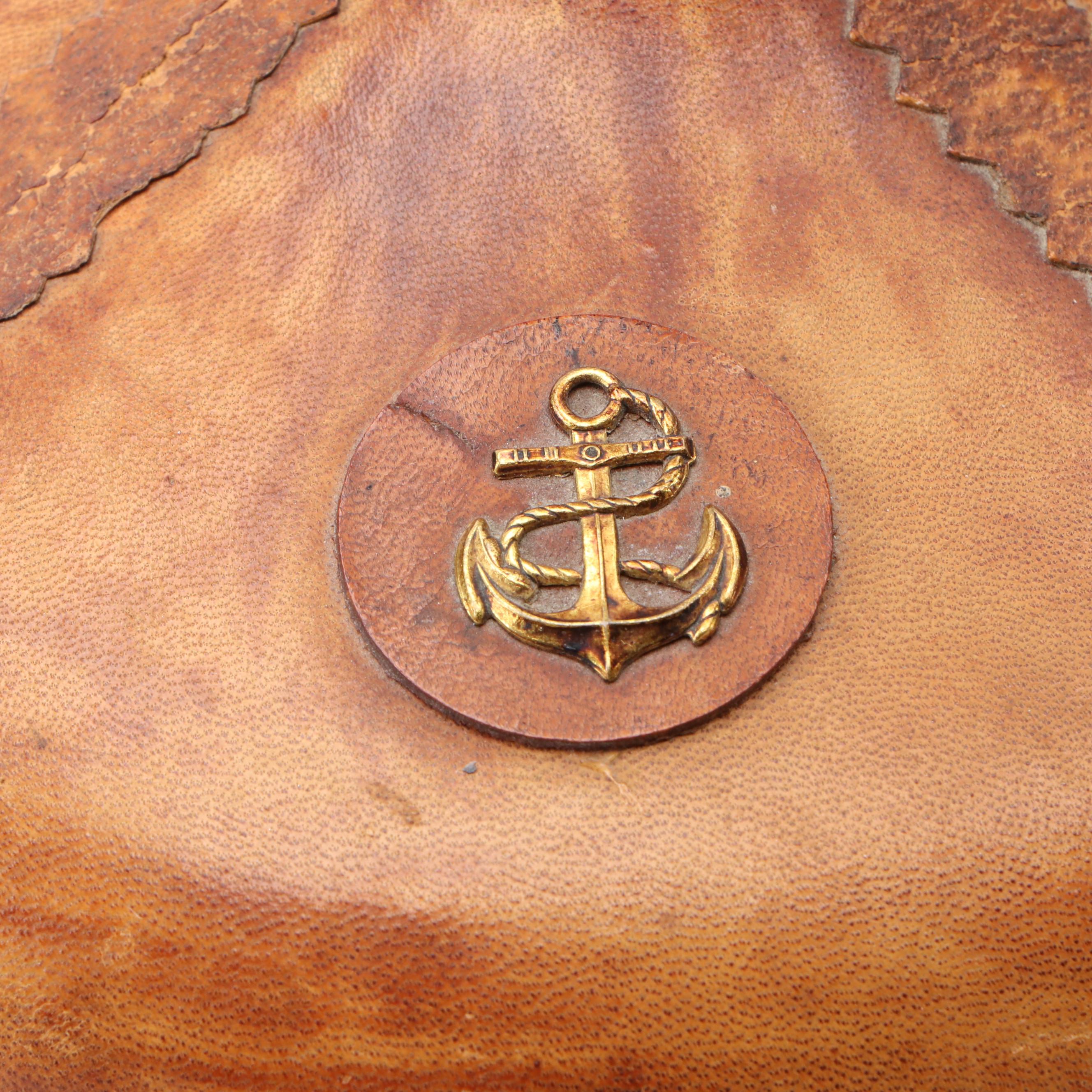 Italian Nautical Leather Covered Ships Decanter, Mid to Late 20th Century