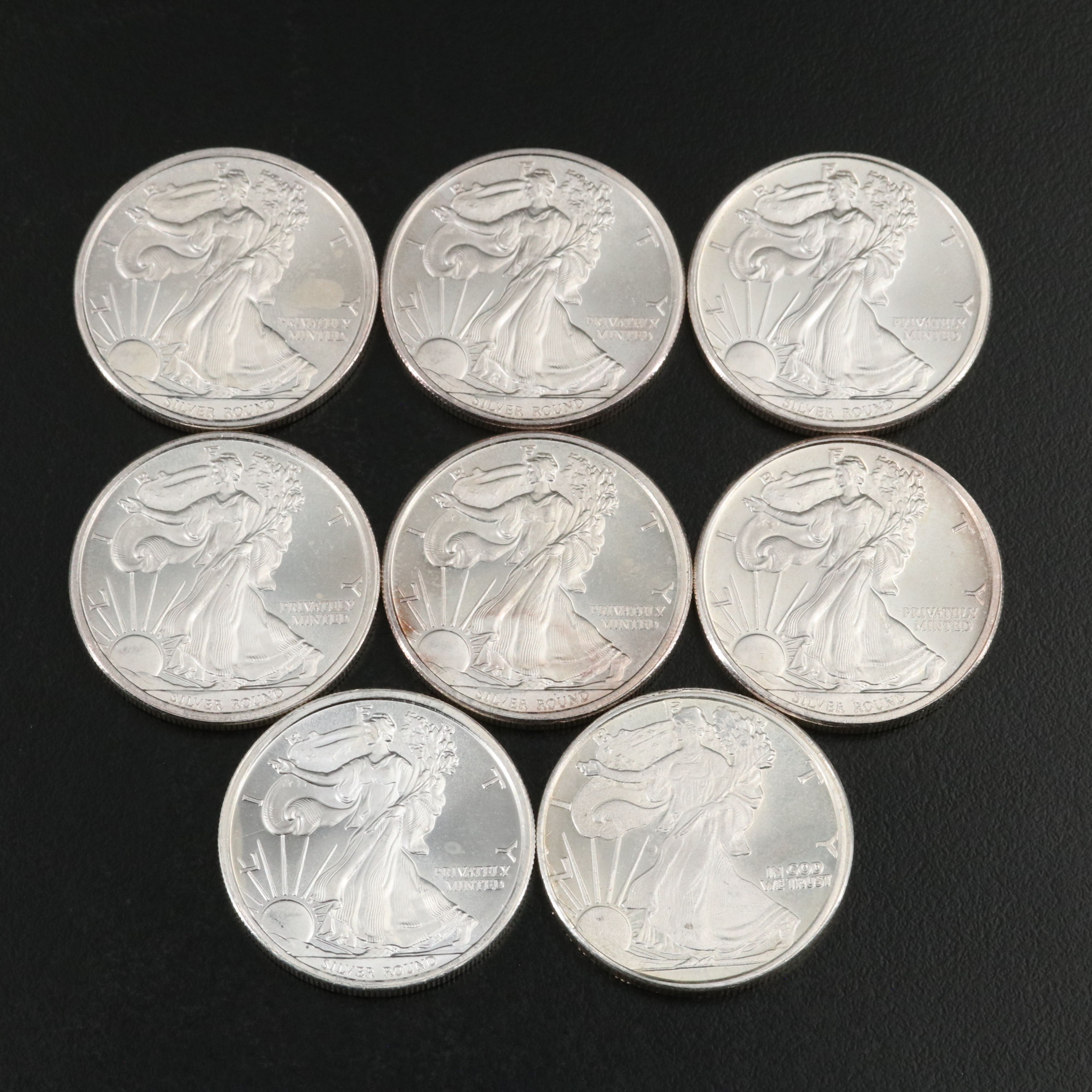 Eight Walking Liberty 1/2 Troy Ounce Silver Bullion Rounds