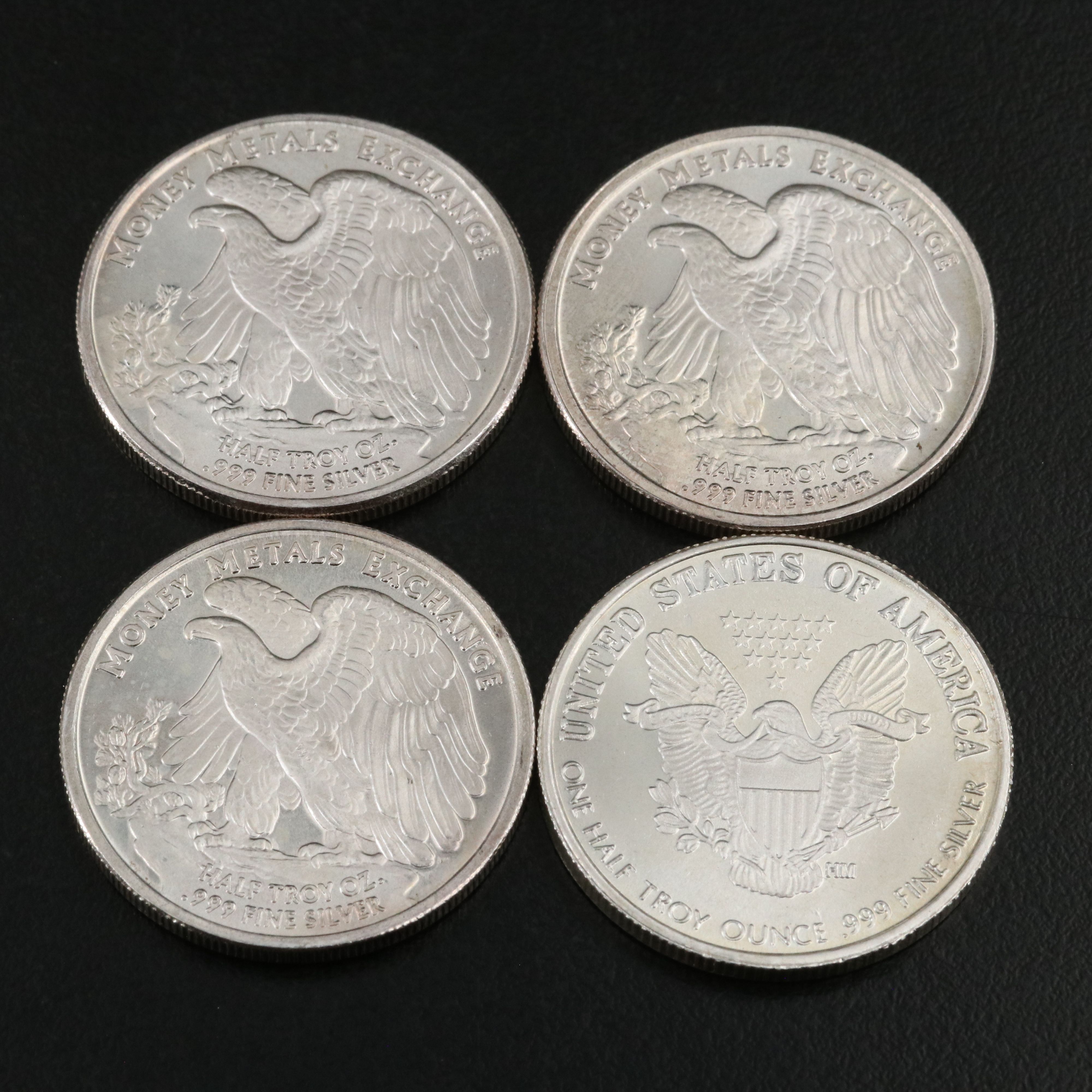 Eight Walking Liberty 1/2 Troy Ounce Silver Bullion Rounds